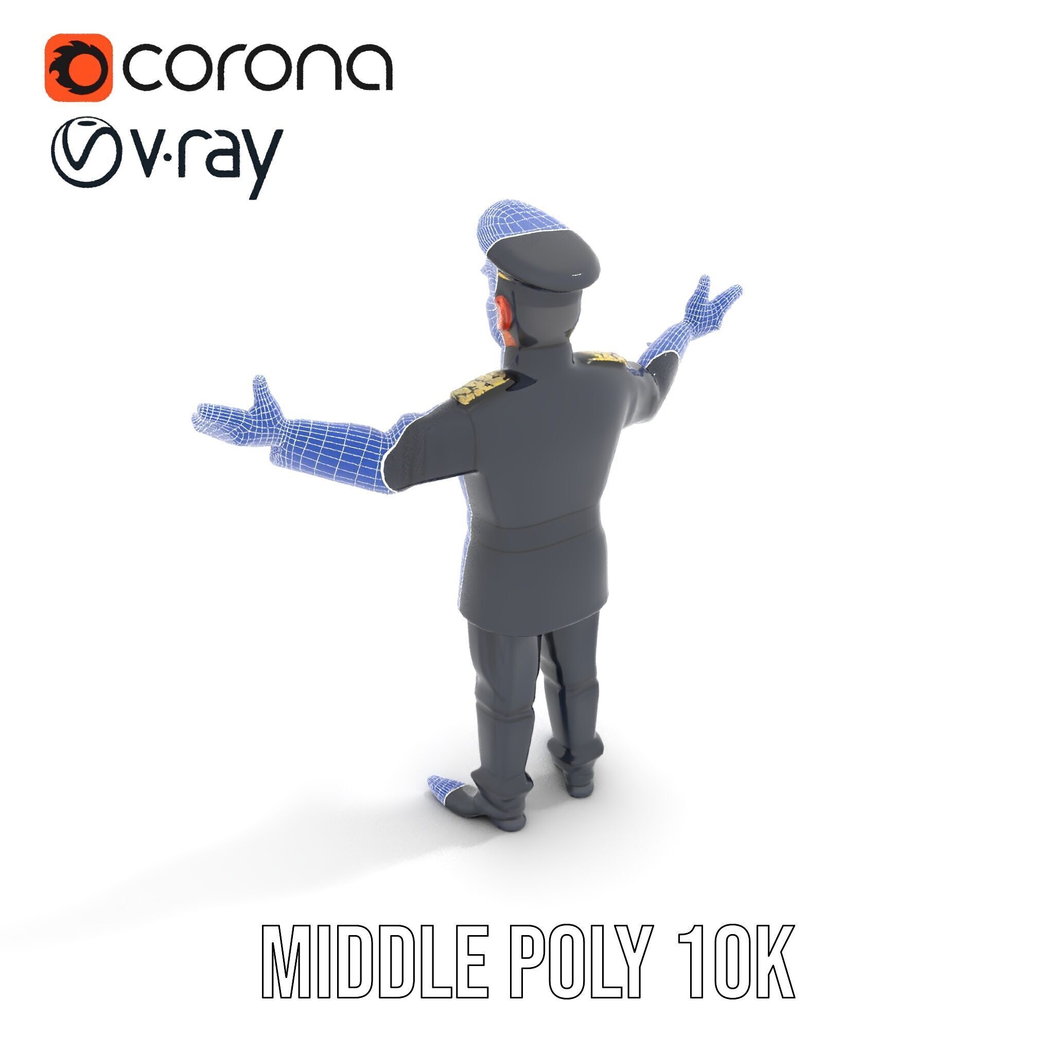 Charming Officer Character Model Rigged and Animated Low-poly 3D model_9