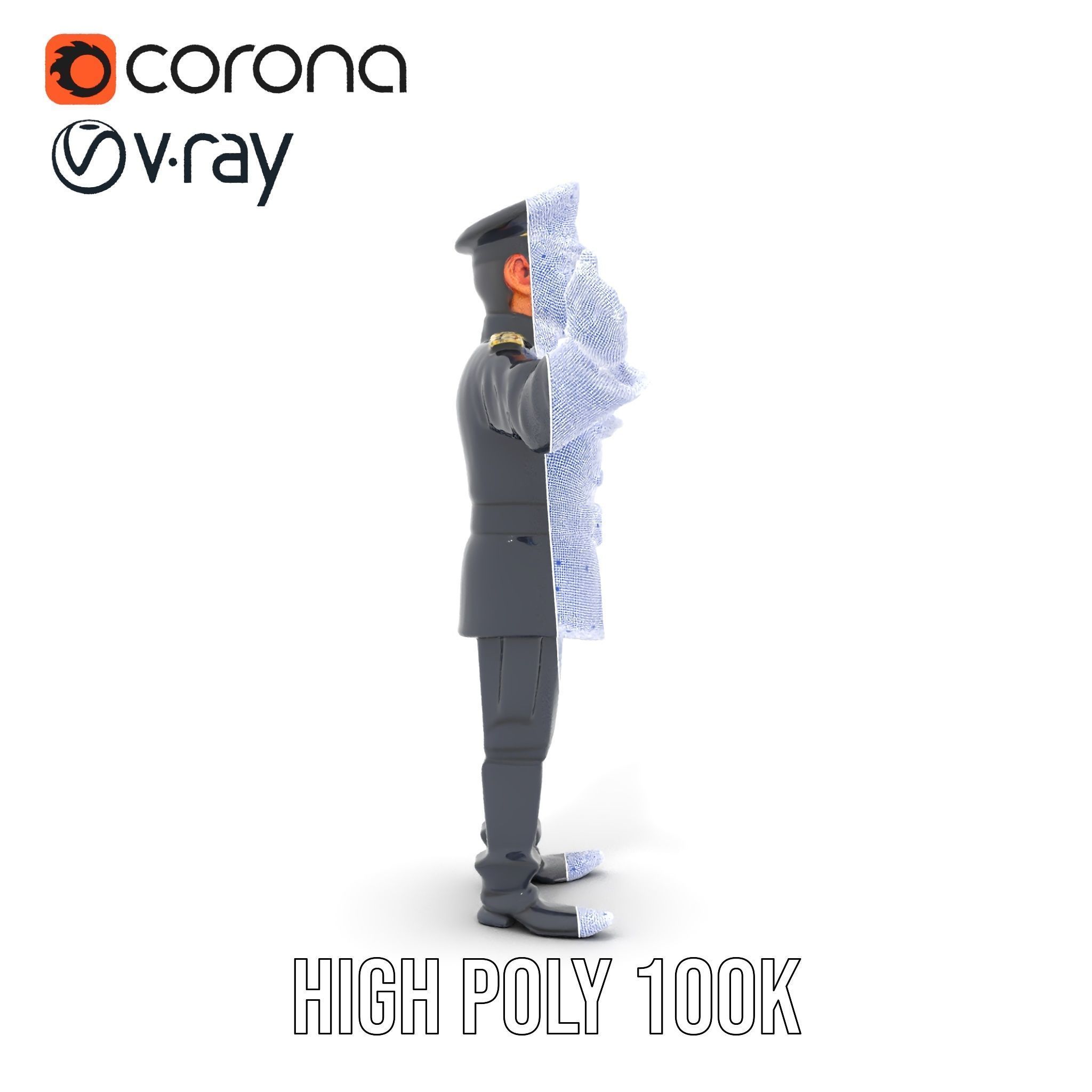 Charming Officer Character Model Rigged and Animated Low-poly 3D model_32