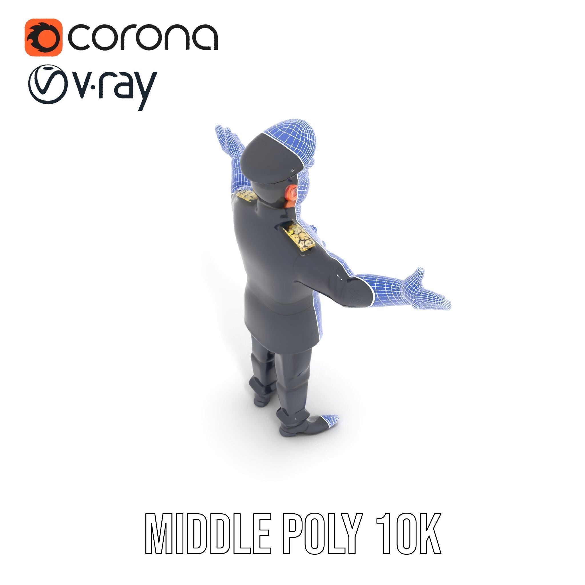 Charming Officer Character Model Rigged and Animated Low-poly 3D model_30