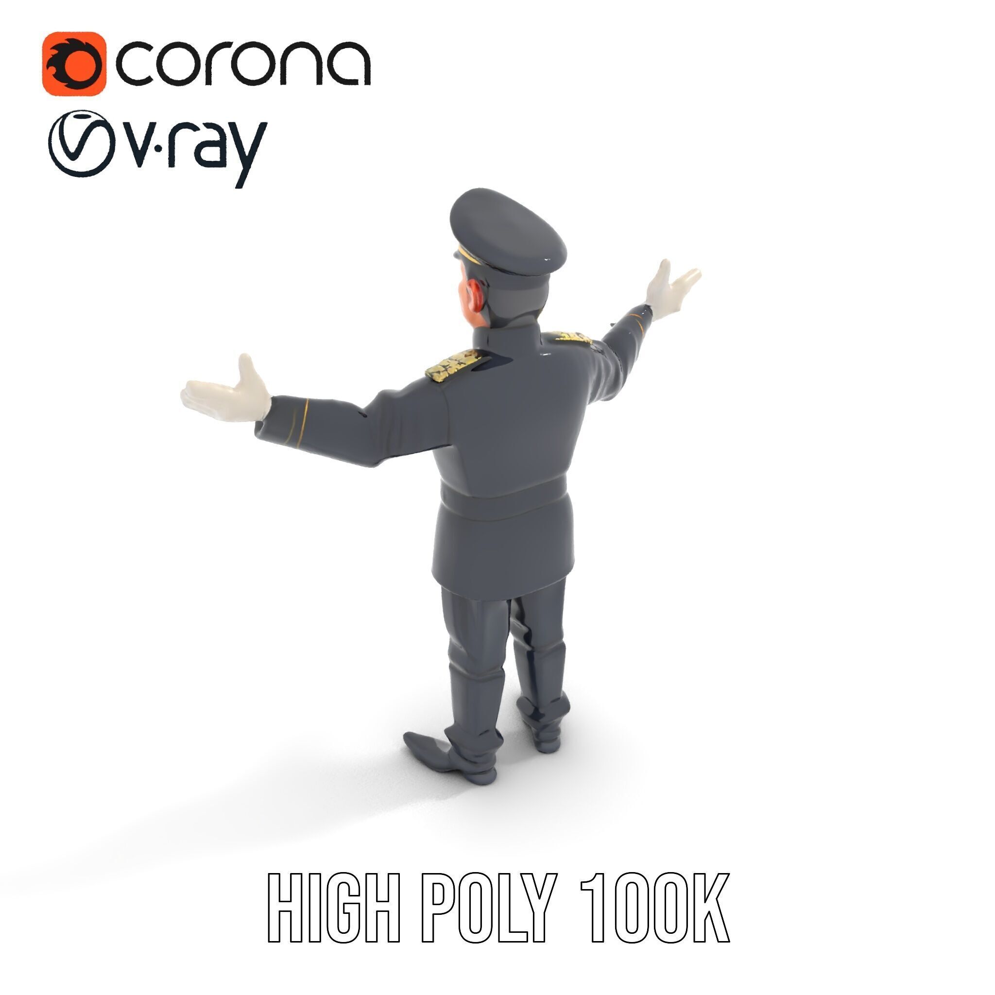 Charming Officer Character Model Rigged and Animated Low-poly 3D model_14