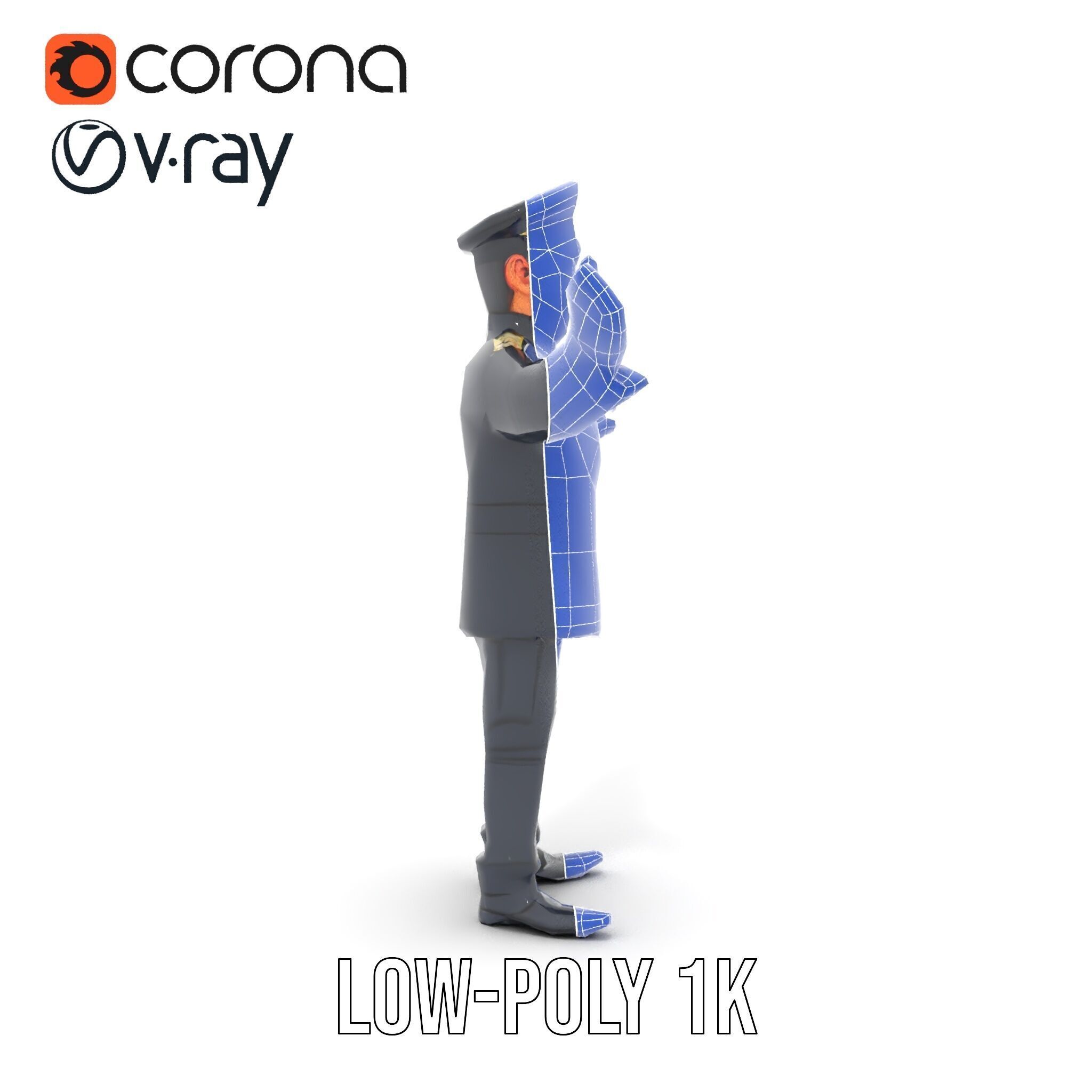 Charming Officer Character Model Rigged and Animated Low-poly 3D model_16