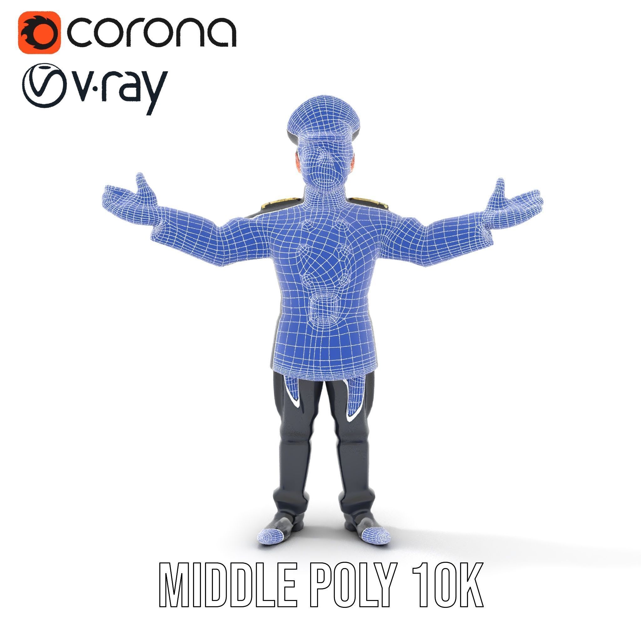 Charming Officer Character Model Rigged and Animated Low-poly 3D model_33