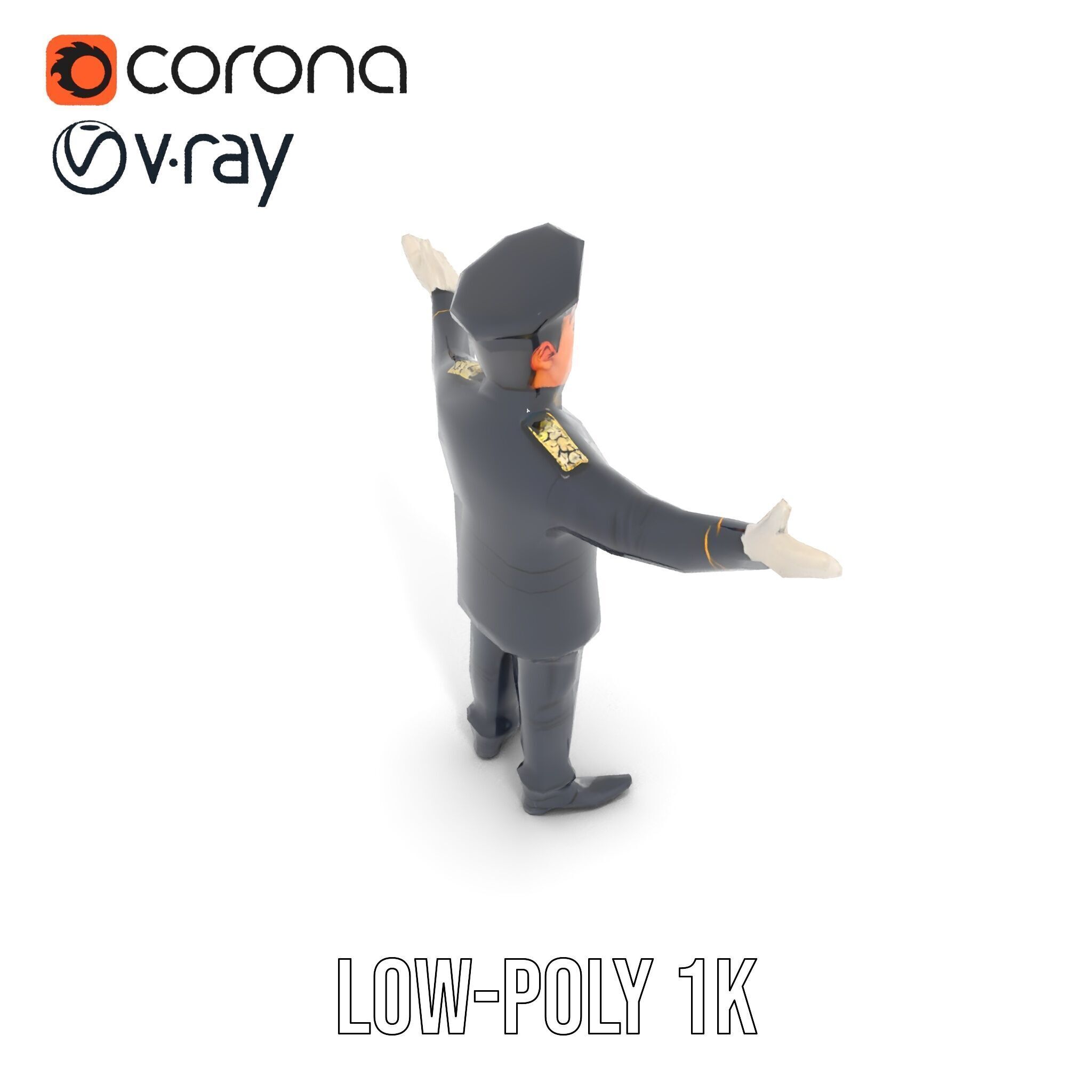 Charming Officer Character Model Rigged and Animated Low-poly 3D model_8