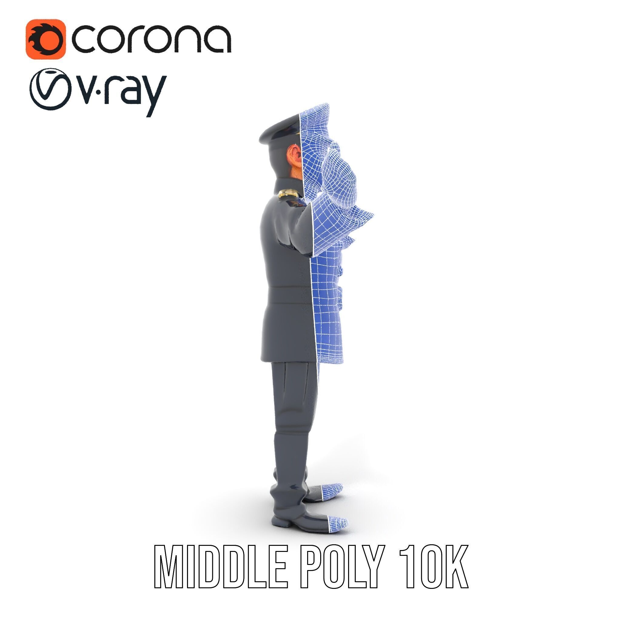 Charming Officer Character Model Rigged and Animated Low-poly 3D model_35