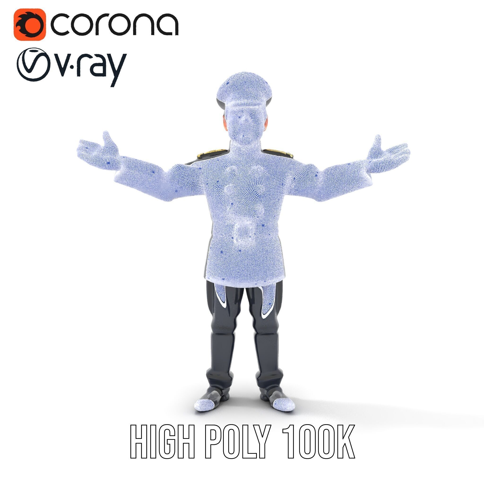 Charming Officer Character Model Rigged and Animated Low-poly 3D model_29