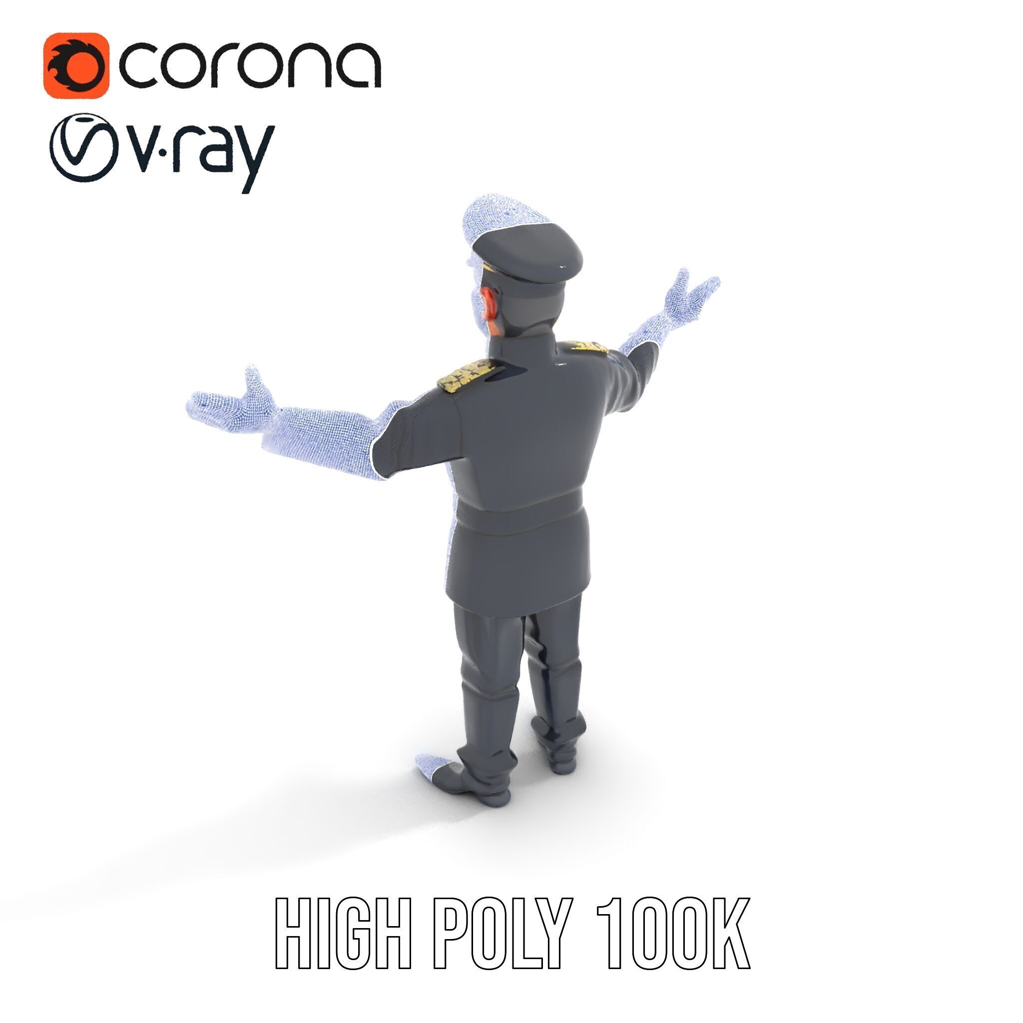 Charming Officer Character Model Rigged and Animated Low-poly 3D model_34