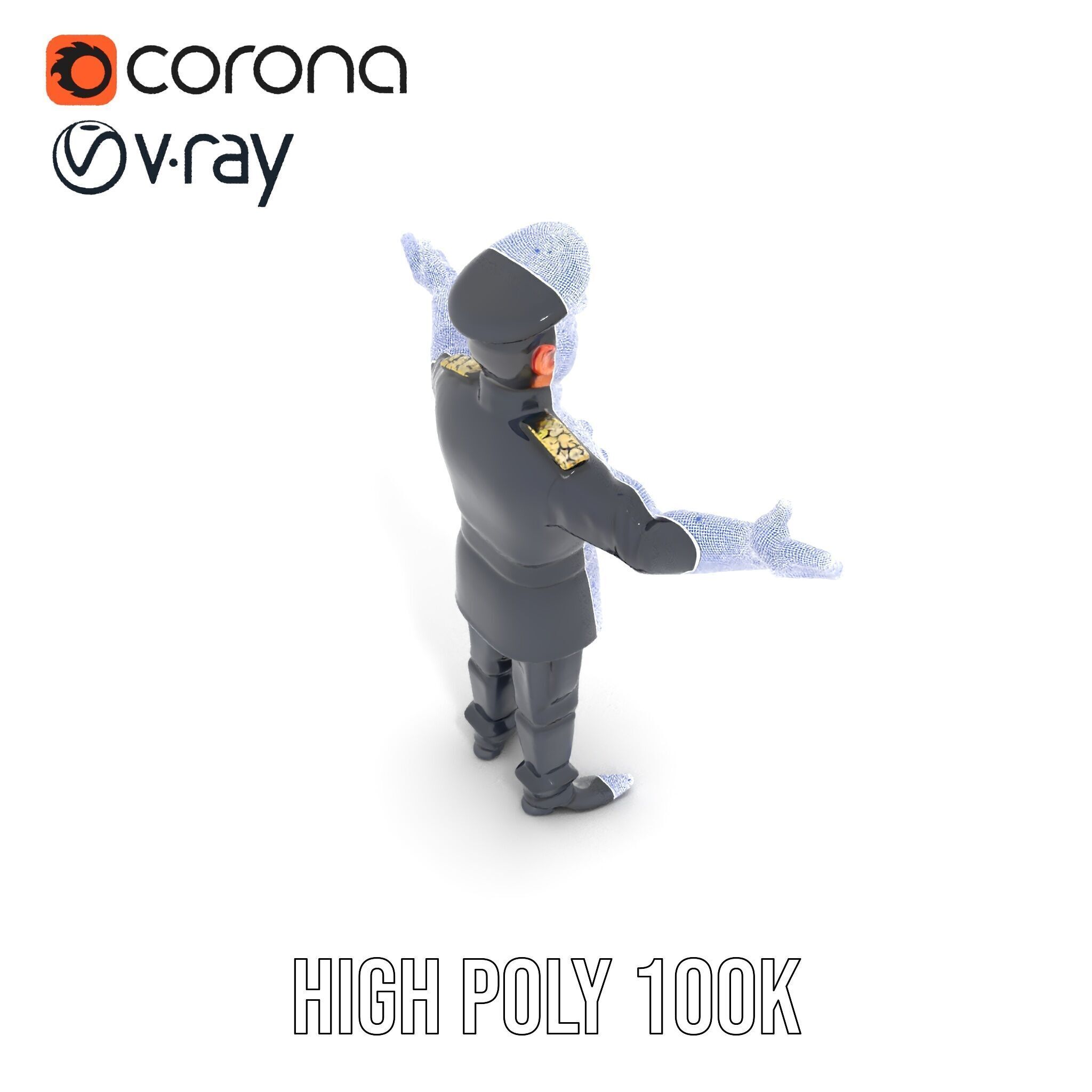 Charming Officer Character Model Rigged and Animated Low-poly 3D model_36