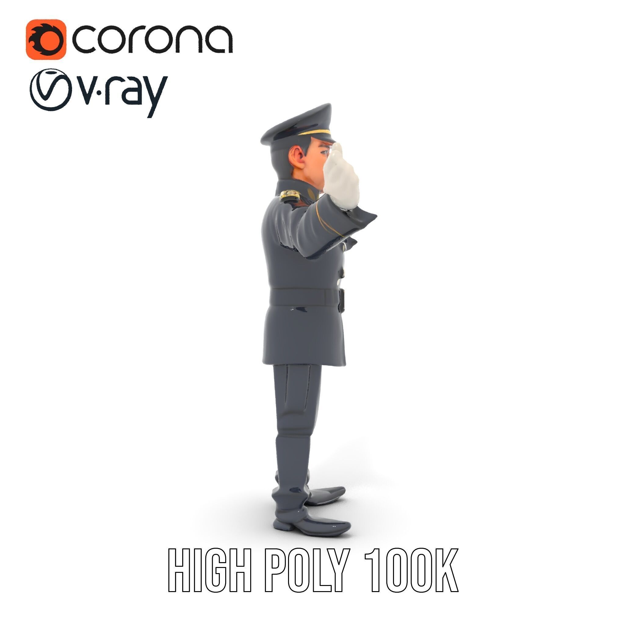 Charming Officer Character Model Rigged and Animated Low-poly 3D model_11