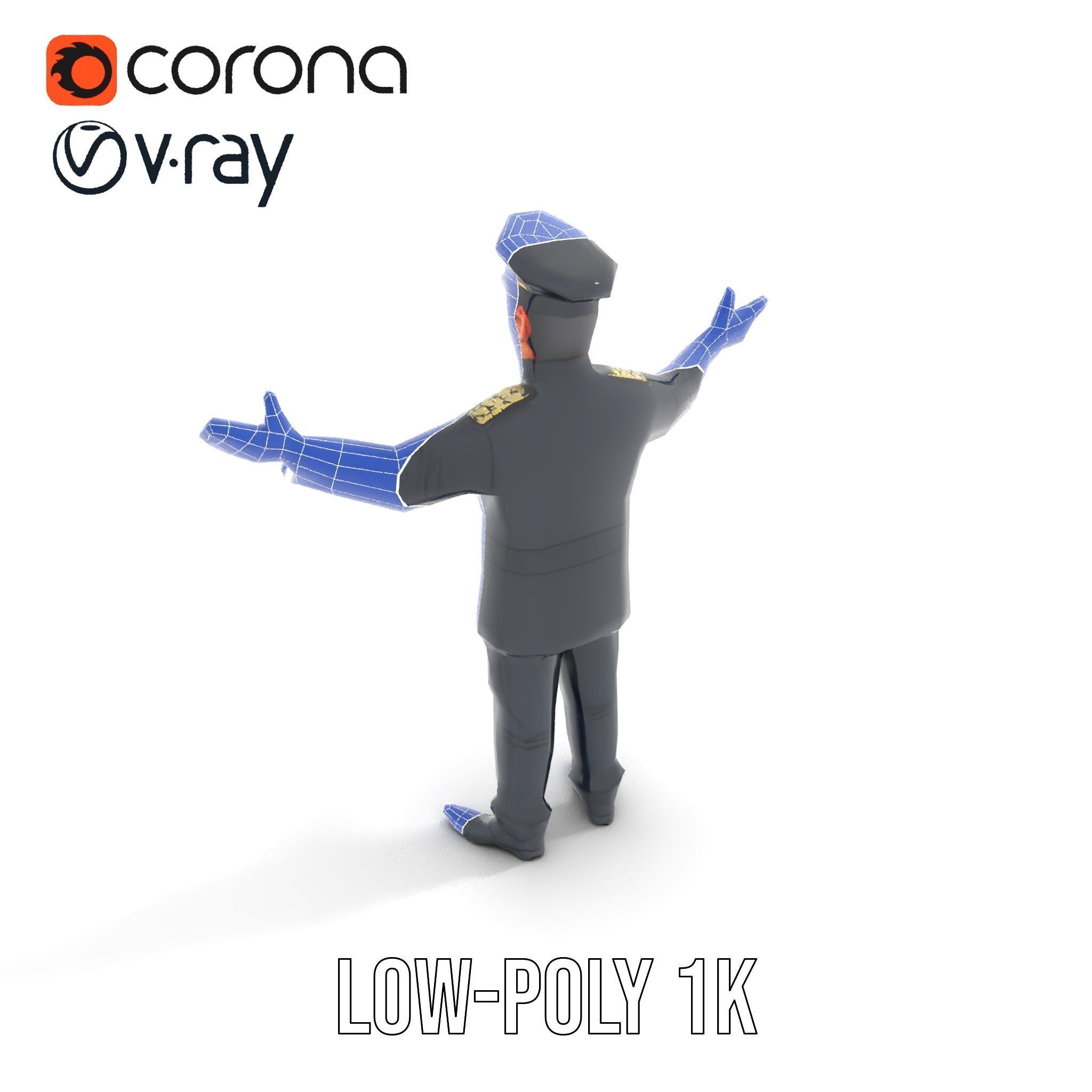 Charming Officer Character Model Rigged and Animated Low-poly 3D model_19