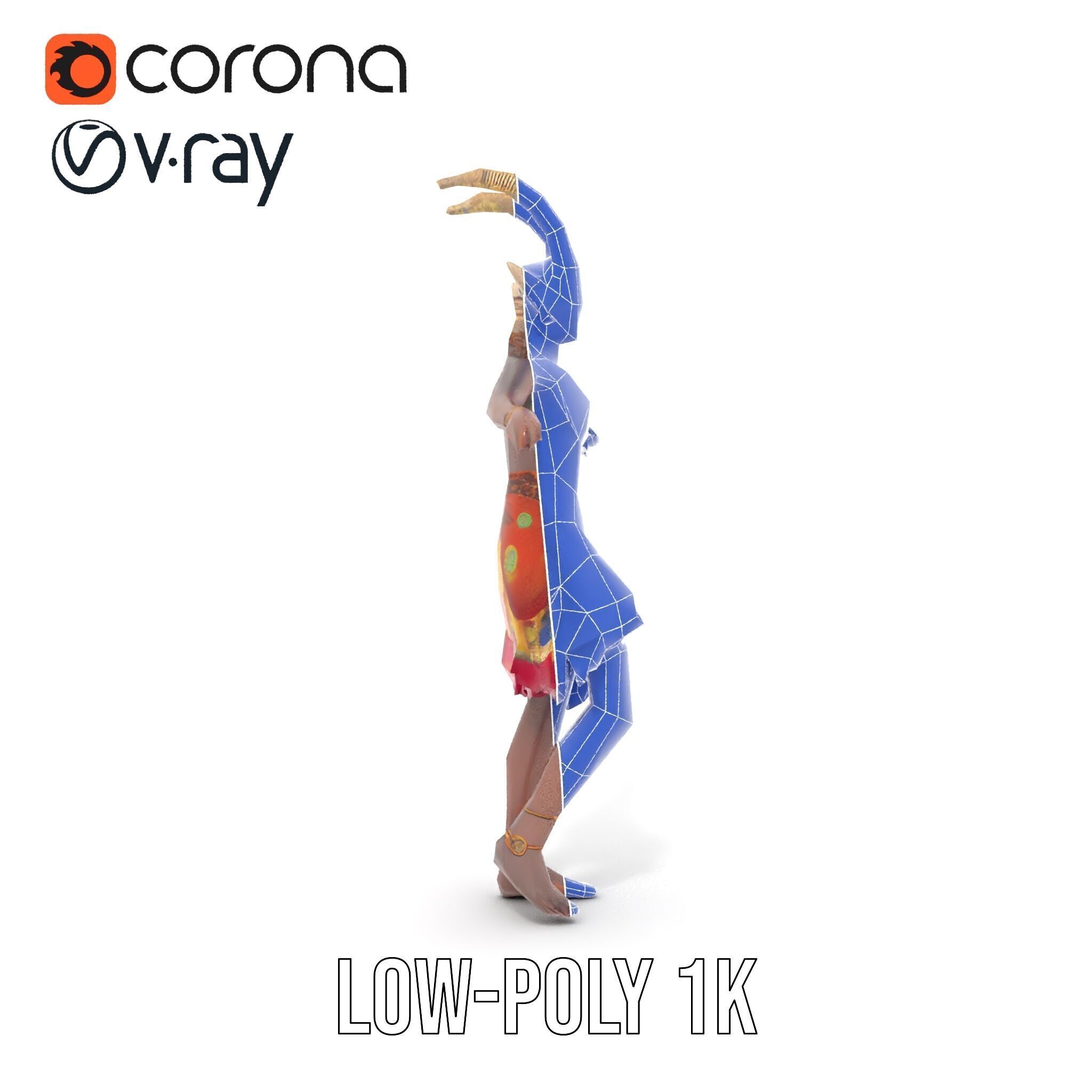 Enchanted Tribal Elf Character Model Rigged and Animated Low-poly 3D model_27