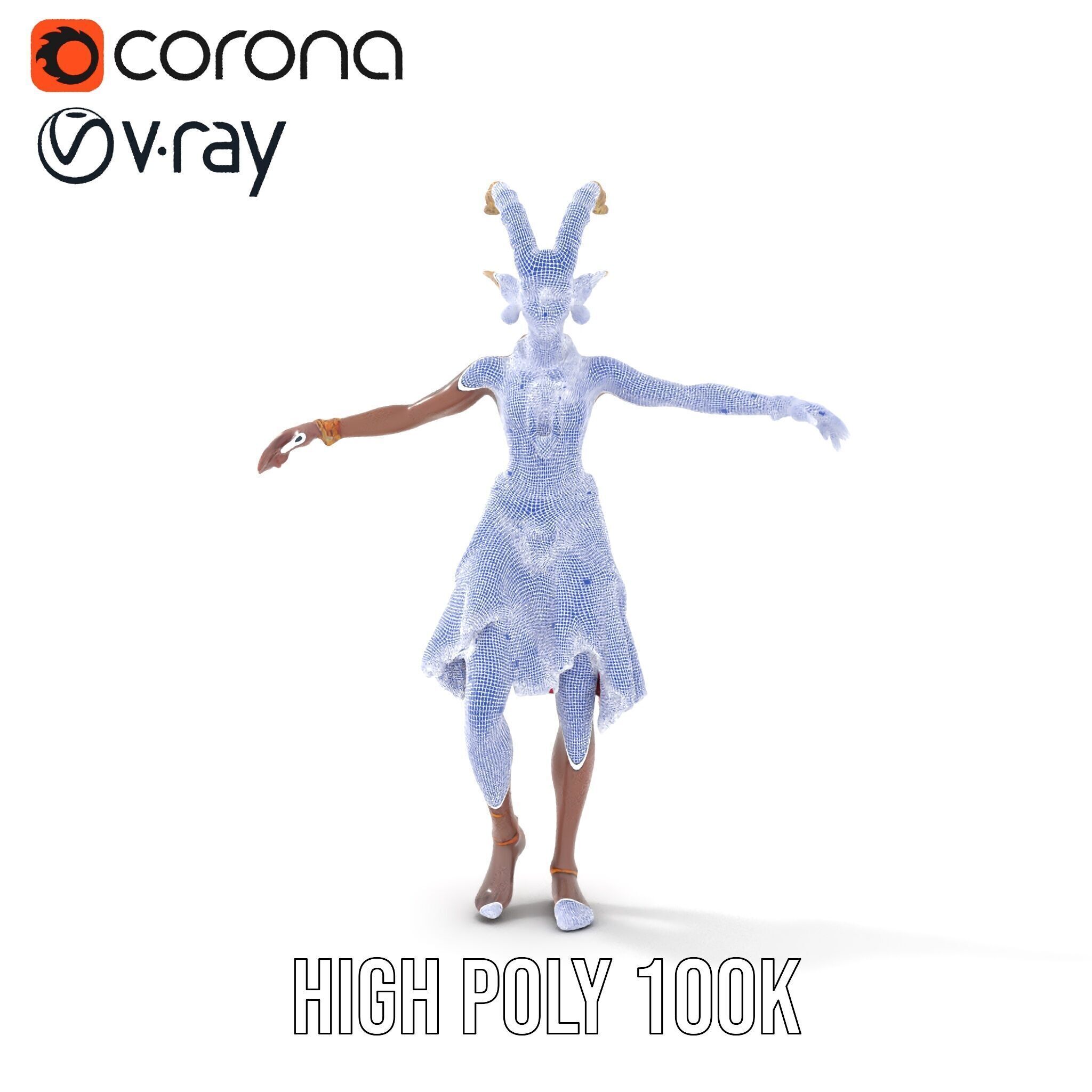 Enchanted Tribal Elf Character Model Rigged and Animated Low-poly 3D model_31