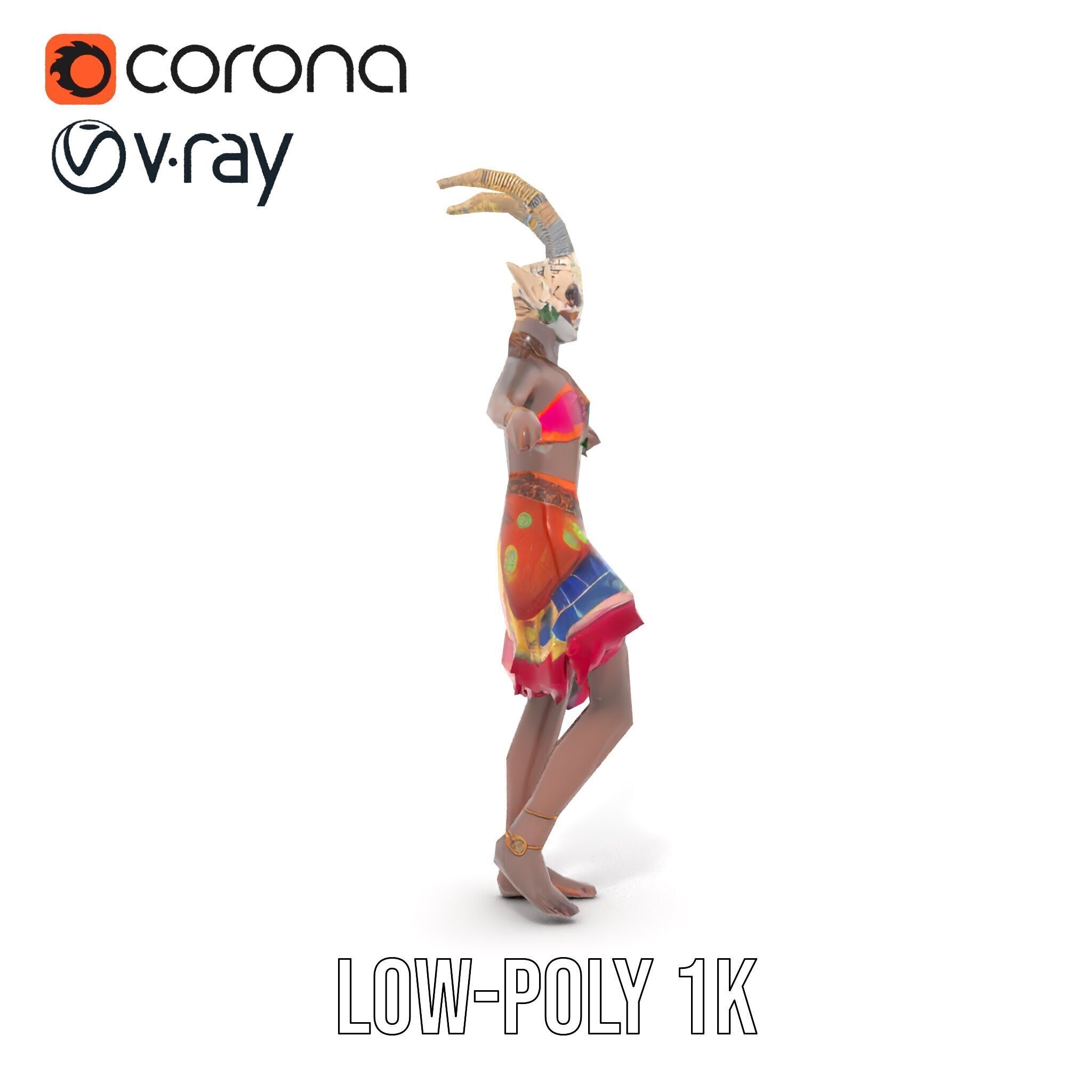 Enchanted Tribal Elf Character Model Rigged and Animated Low-poly 3D model_19