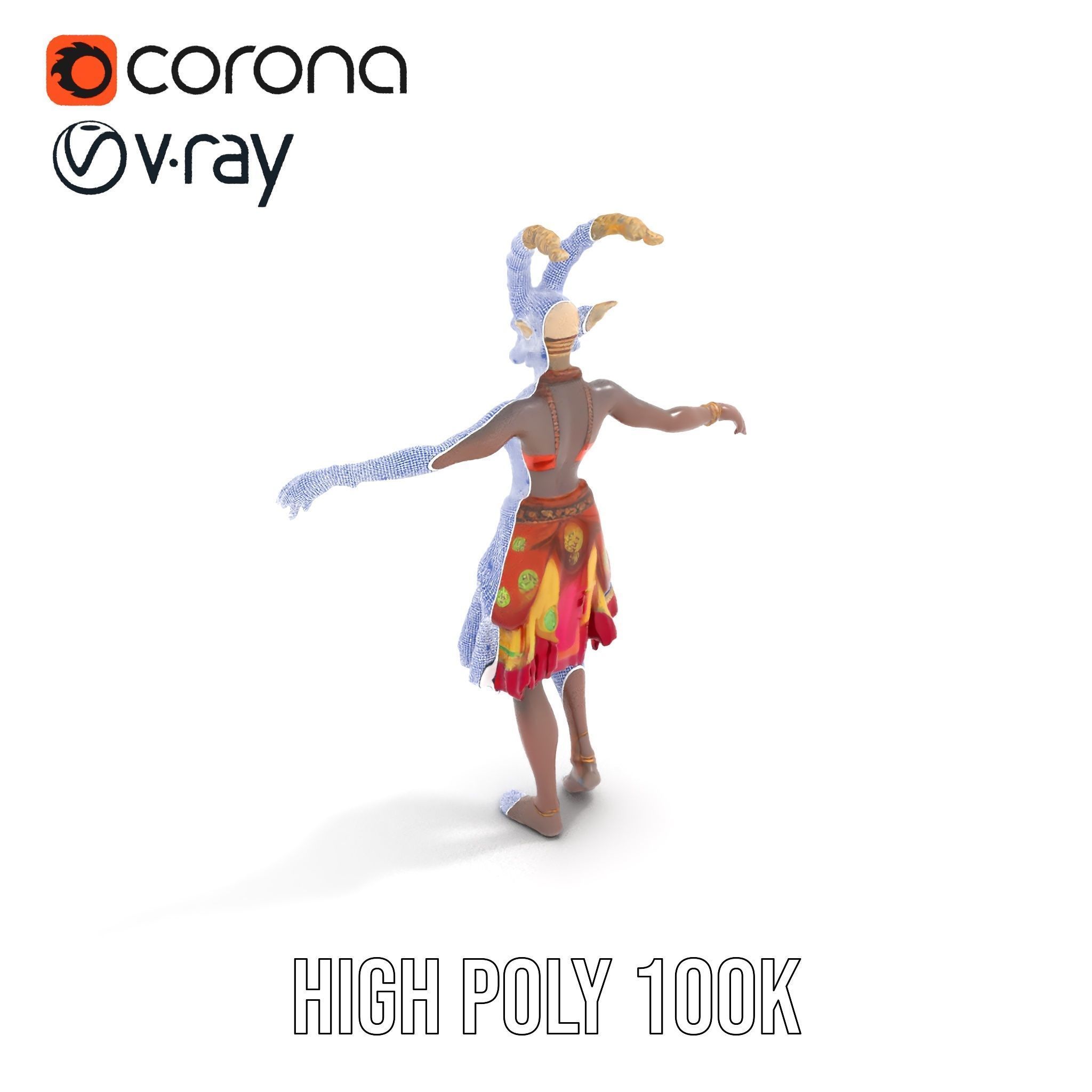 Enchanted Tribal Elf Character Model Rigged and Animated Low-poly 3D model_25