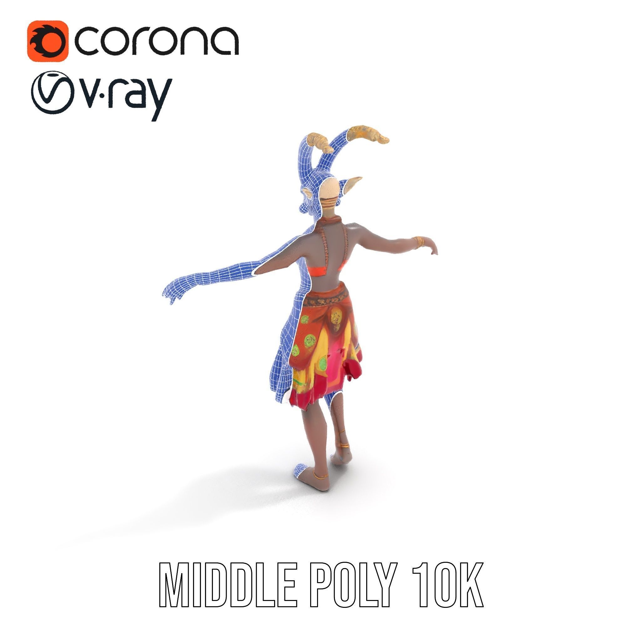 Enchanted Tribal Elf Character Model Rigged and Animated Low-poly 3D model_16