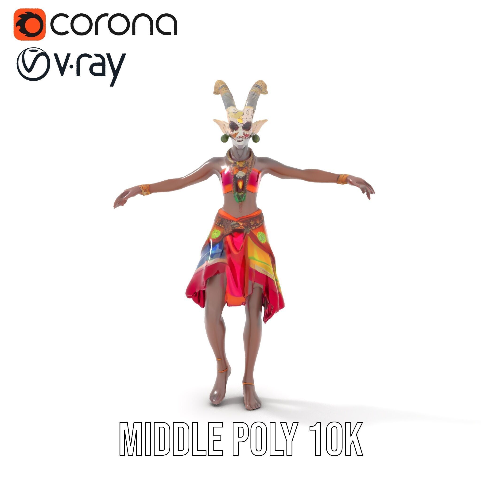Enchanted Tribal Elf Character Model Rigged and Animated Low-poly 3D model_26