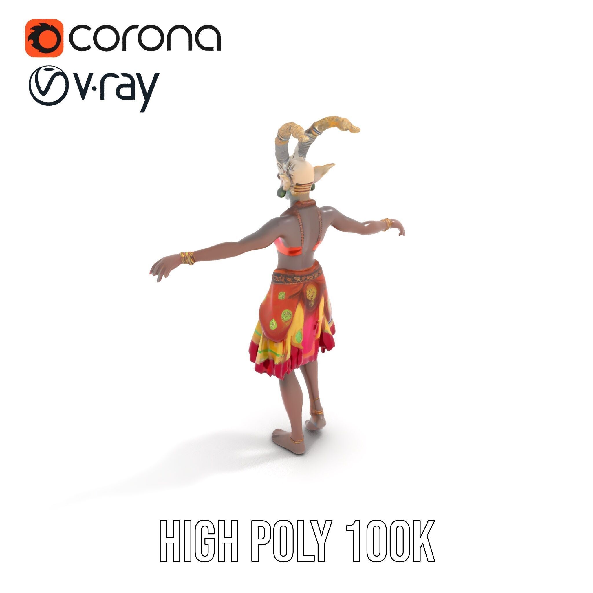 Enchanted Tribal Elf Character Model Rigged and Animated Low-poly 3D model_22
