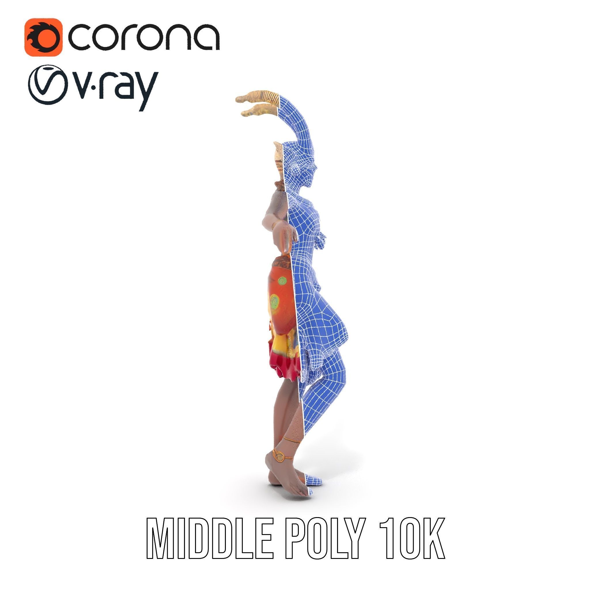 Enchanted Tribal Elf Character Model Rigged and Animated Low-poly 3D model_20