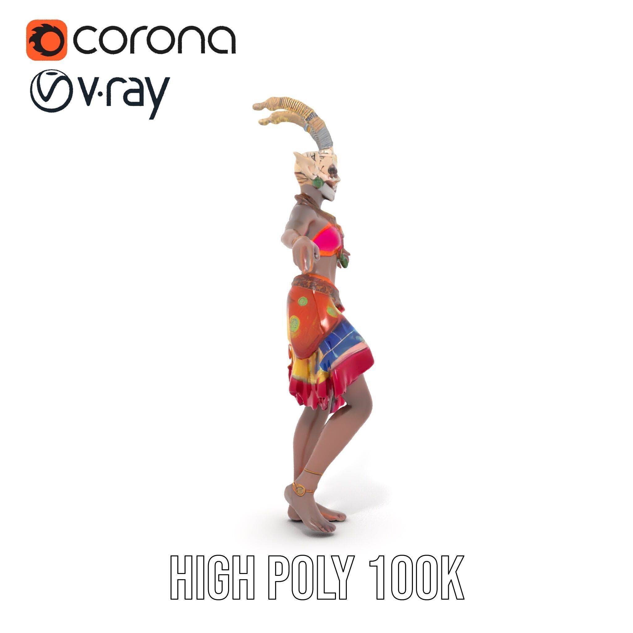 Enchanted Tribal Elf Character Model Rigged and Animated Low-poly 3D model_15