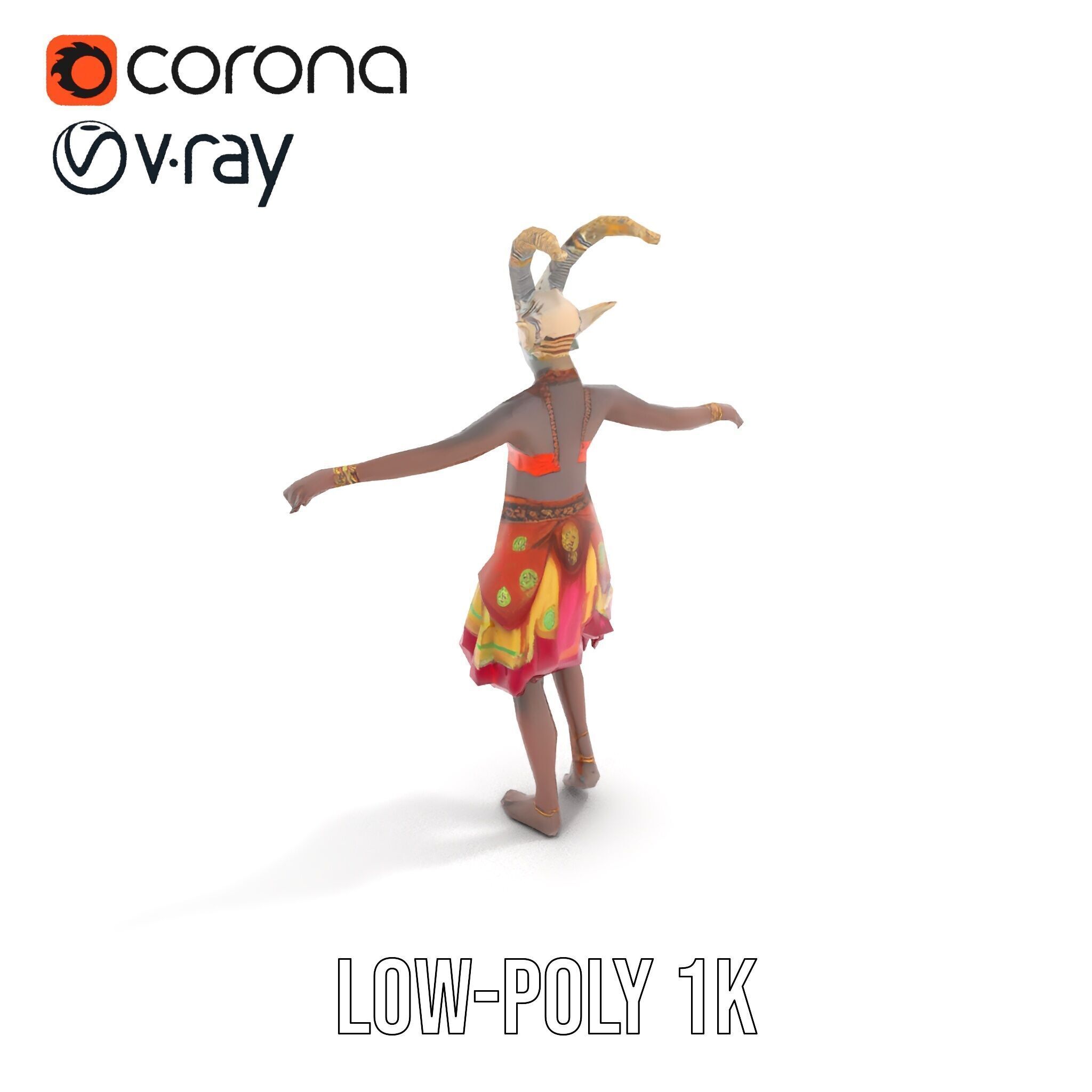 Enchanted Tribal Elf Character Model Rigged and Animated Low-poly 3D model_11