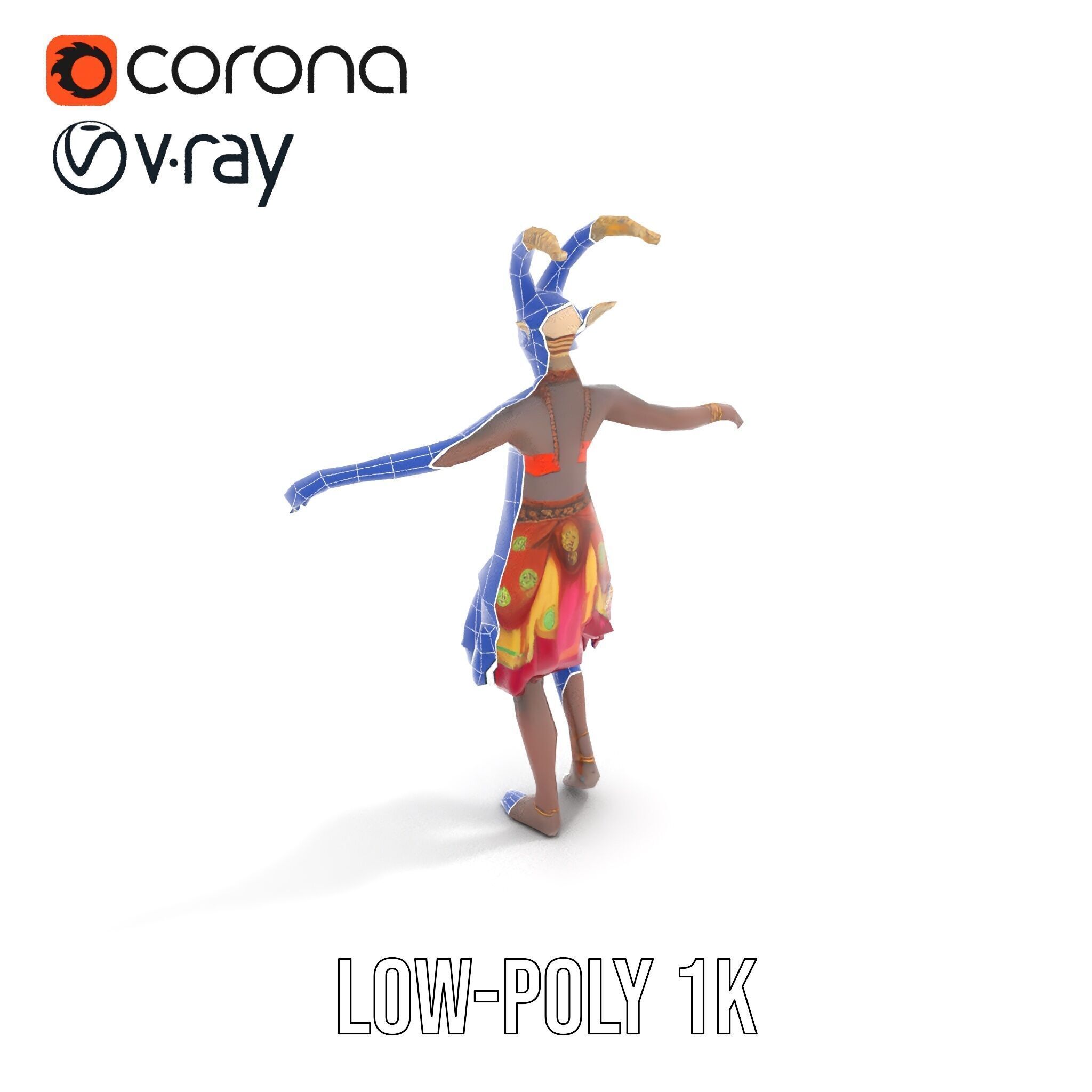 Enchanted Tribal Elf Character Model Rigged and Animated Low-poly 3D model_30