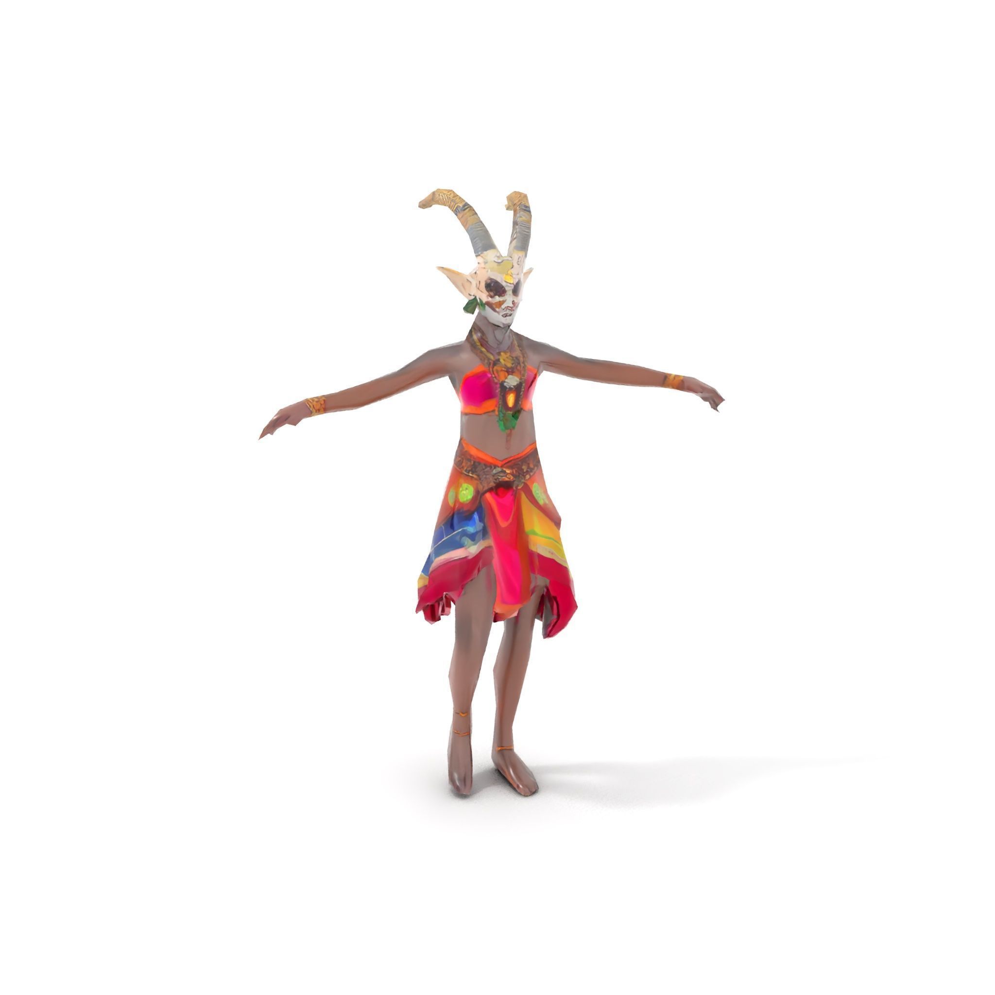 Enchanted Tribal Elf Character Model Rigged and Animated Low-poly 3D model_7