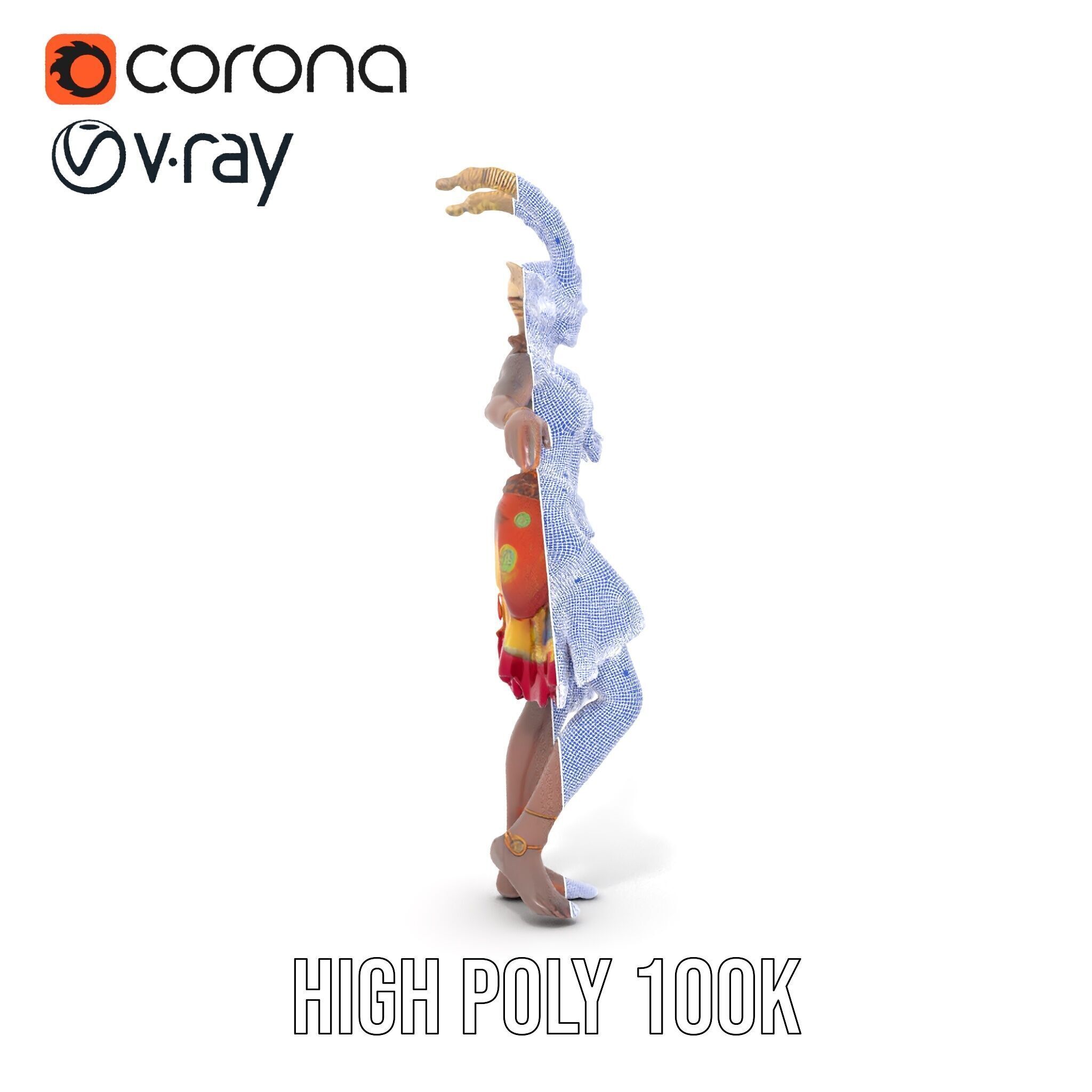 Enchanted Tribal Elf Character Model Rigged and Animated Low-poly 3D model_28