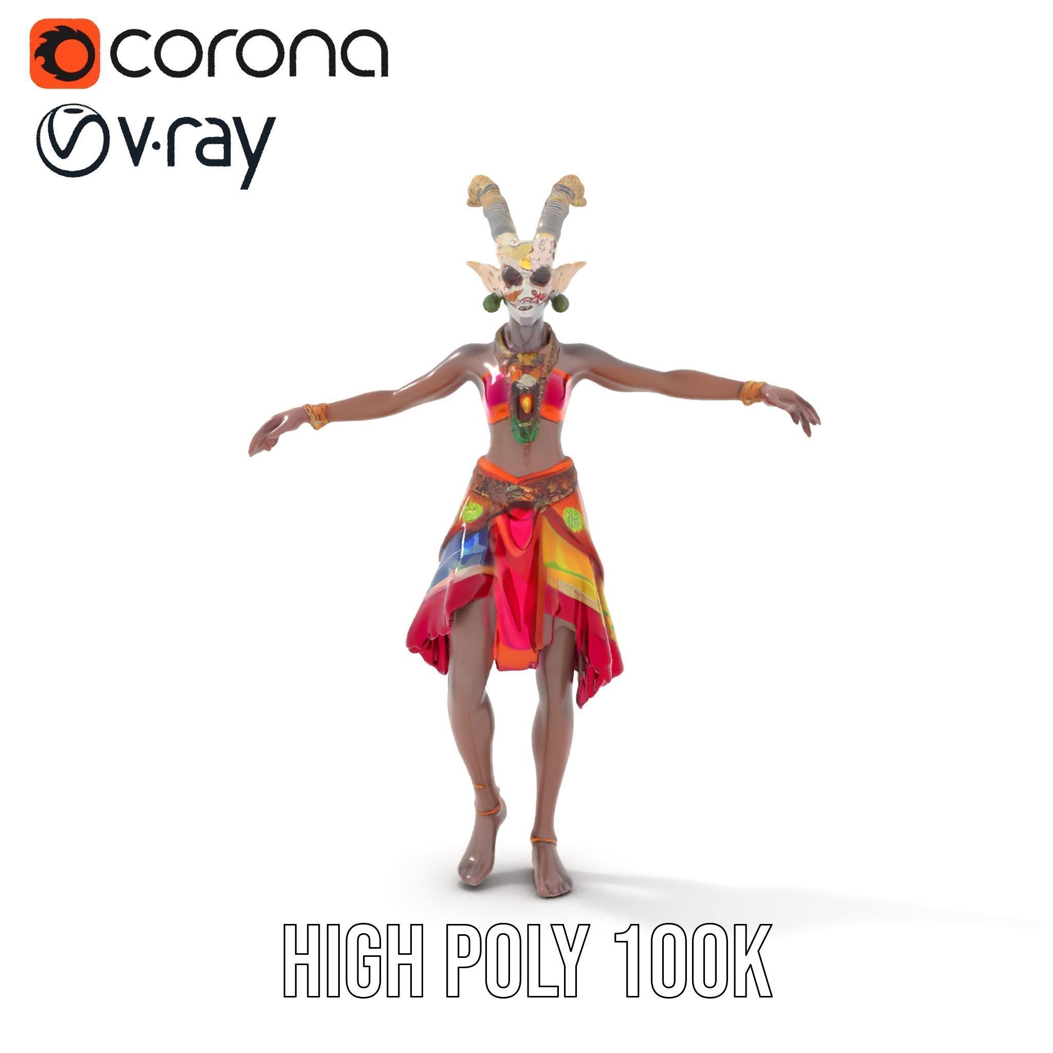 Enchanted Tribal Elf Character Model Rigged and Animated Low-poly 3D model_9