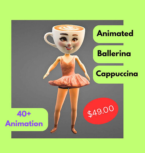 Ballerina Cappuccina Brainrot Animated 3D Character Low-poly 3D model