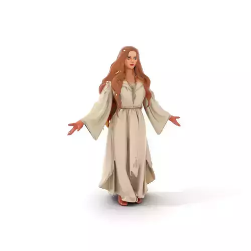 Graceful Medieval Lady Rigged and Animated Character Model Low-poly 3D model