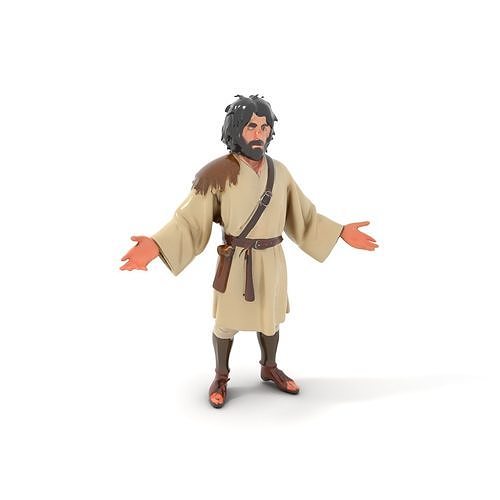 Medieval Wanderer Character Model  Rigged and Animated Low-poly 3D model