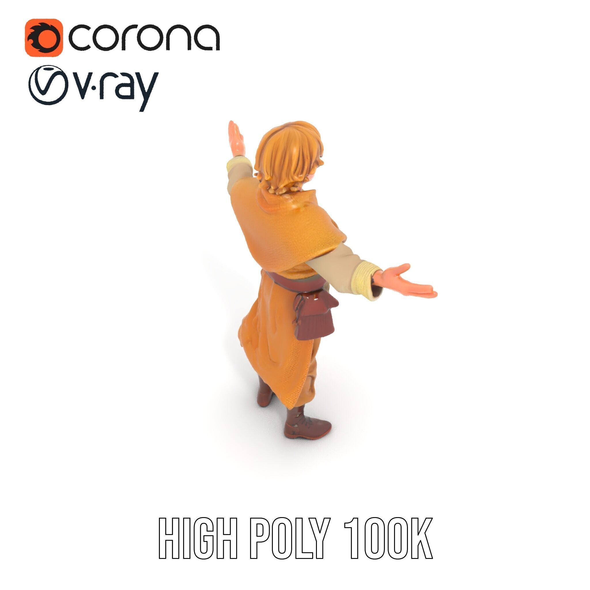 Medieval Young Adventurer Rigged and Animated D Model Low-poly 3D model_9