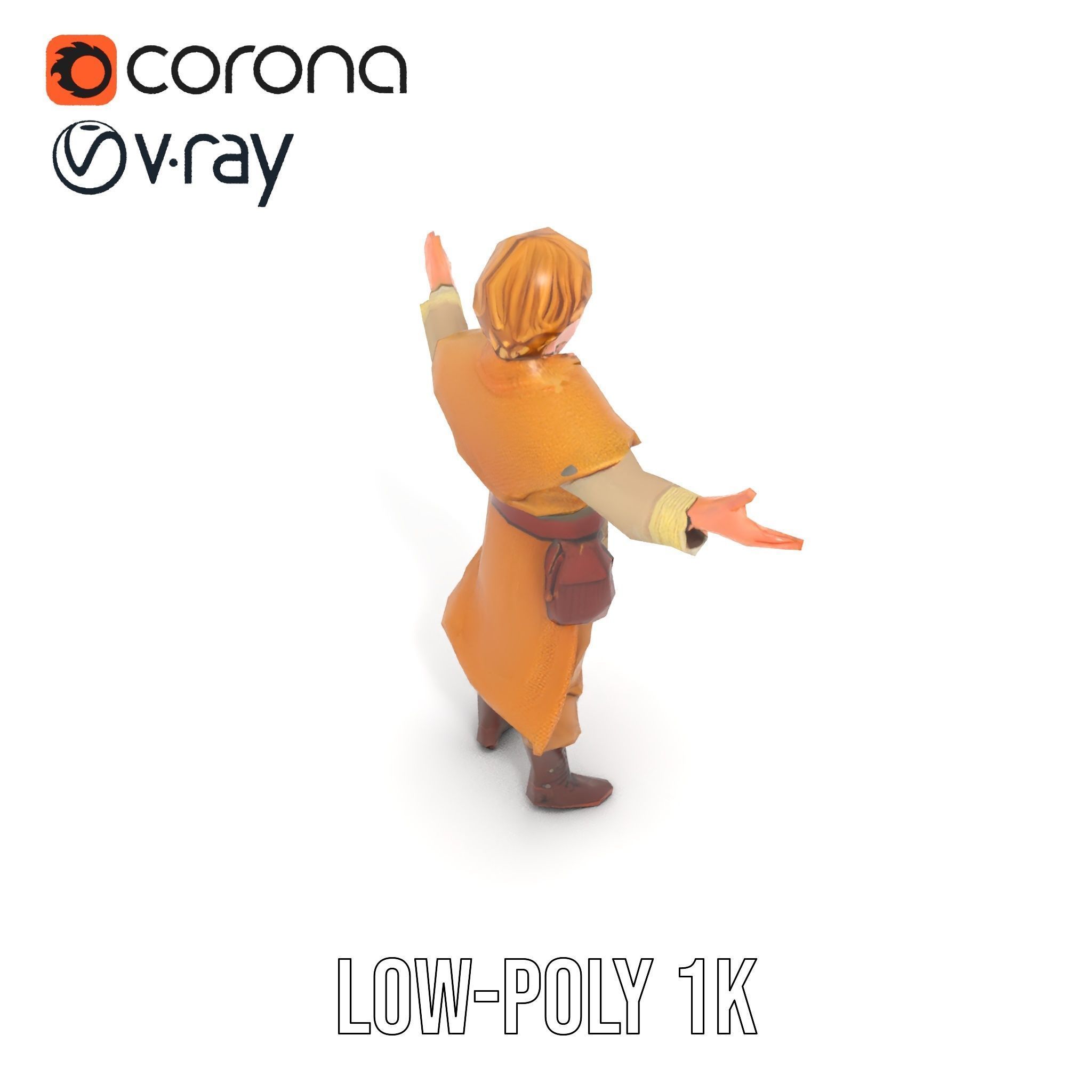Medieval Young Adventurer Rigged and Animated D Model Low-poly 3D model_13