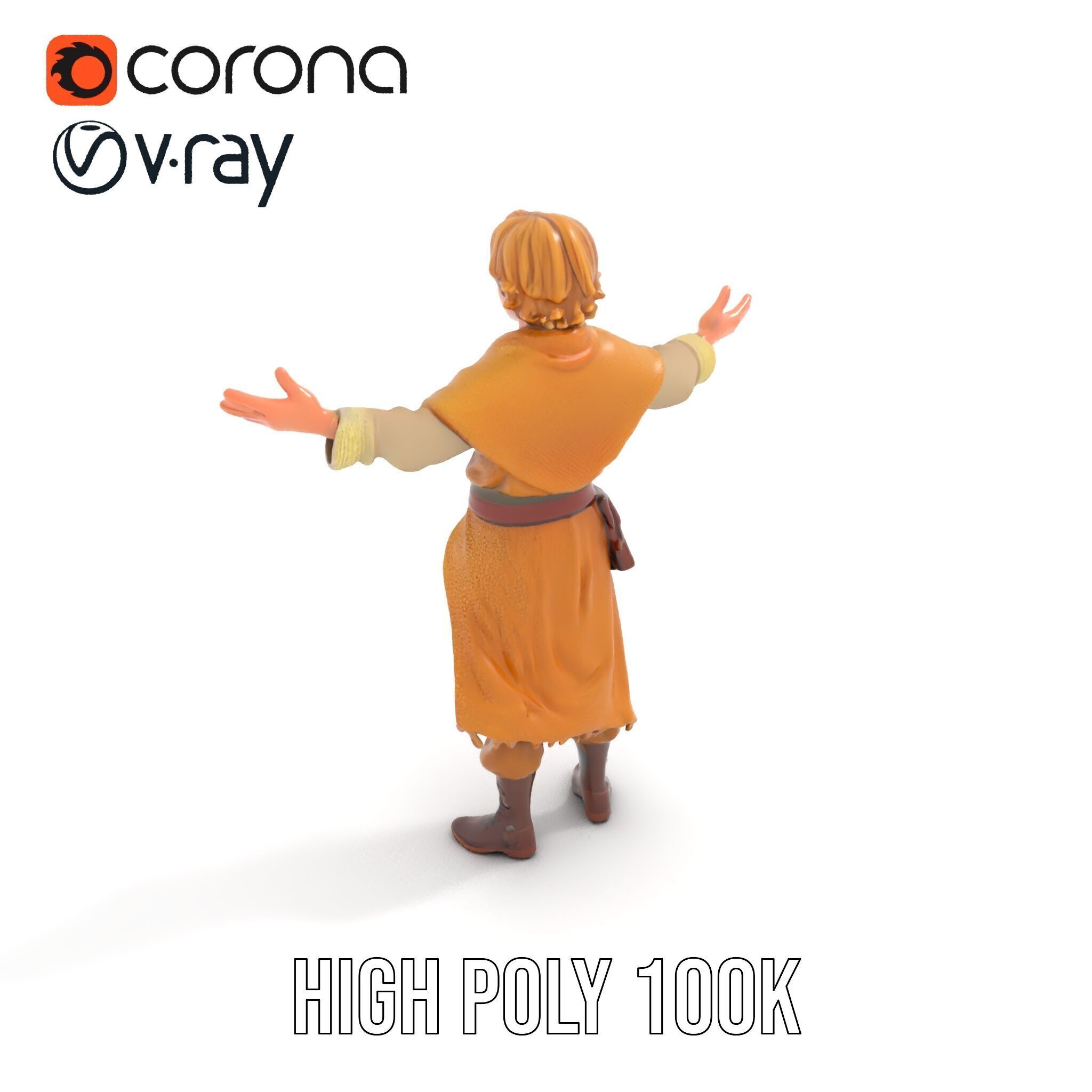 Medieval Young Adventurer Rigged and Animated D Model Low-poly 3D model_14