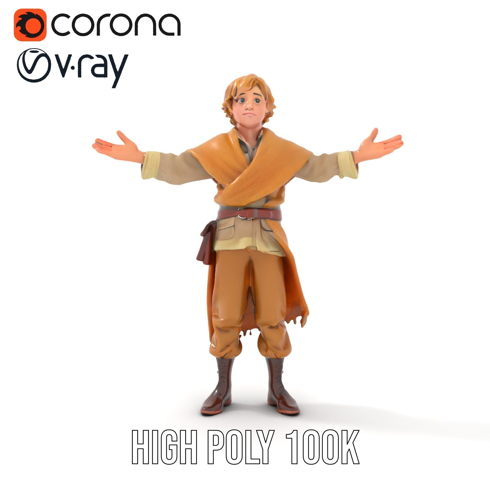Medieval Young Adventurer Rigged and Animated D Model Low-poly 3D model_19