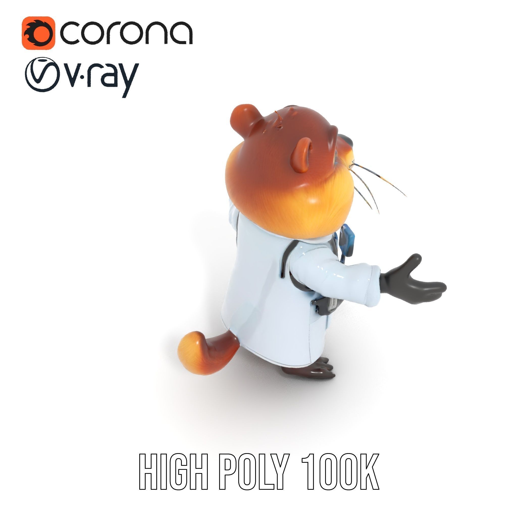 Cheerful Chipmunk Scientist Rigged and Animated D Model Low-poly 3D model_17