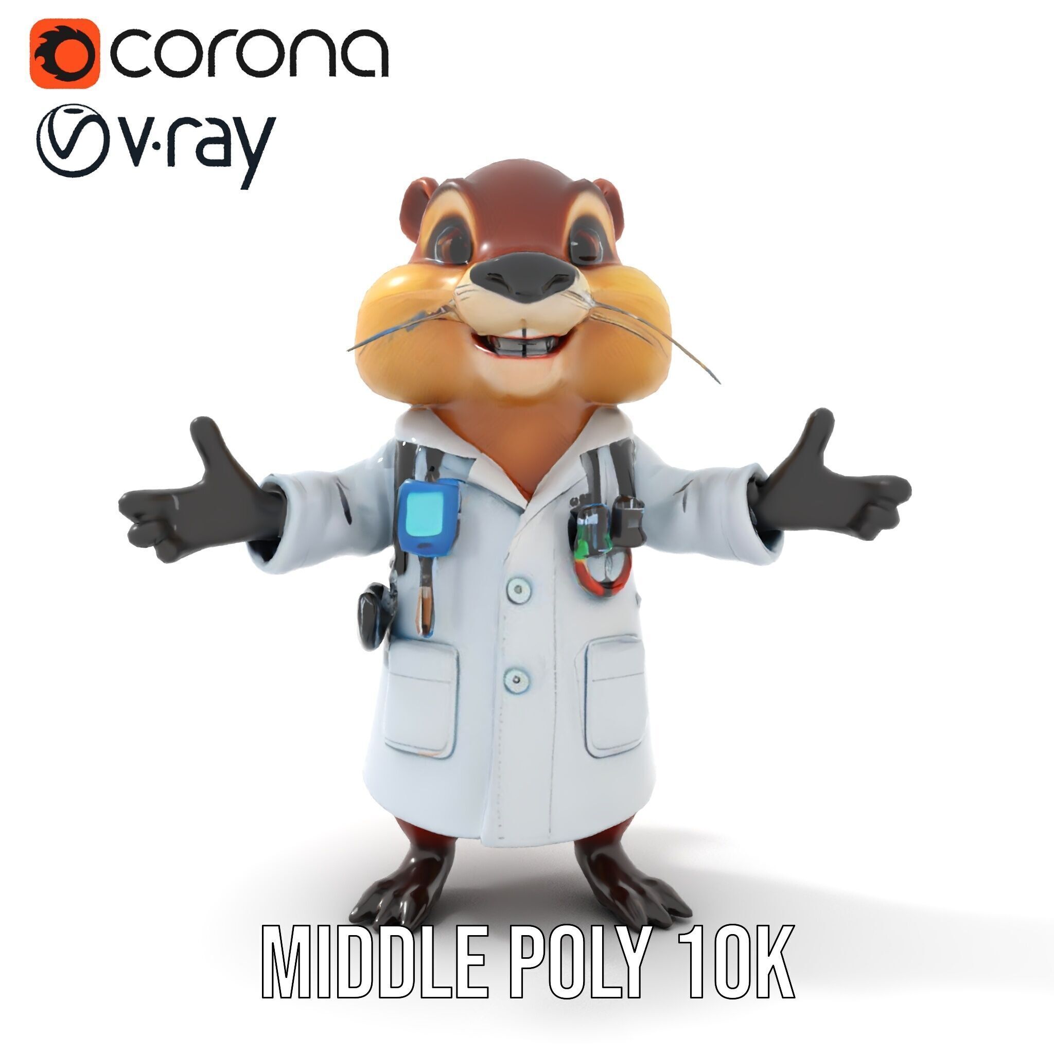 Cheerful Chipmunk Scientist Rigged and Animated D Model Low-poly 3D model_12