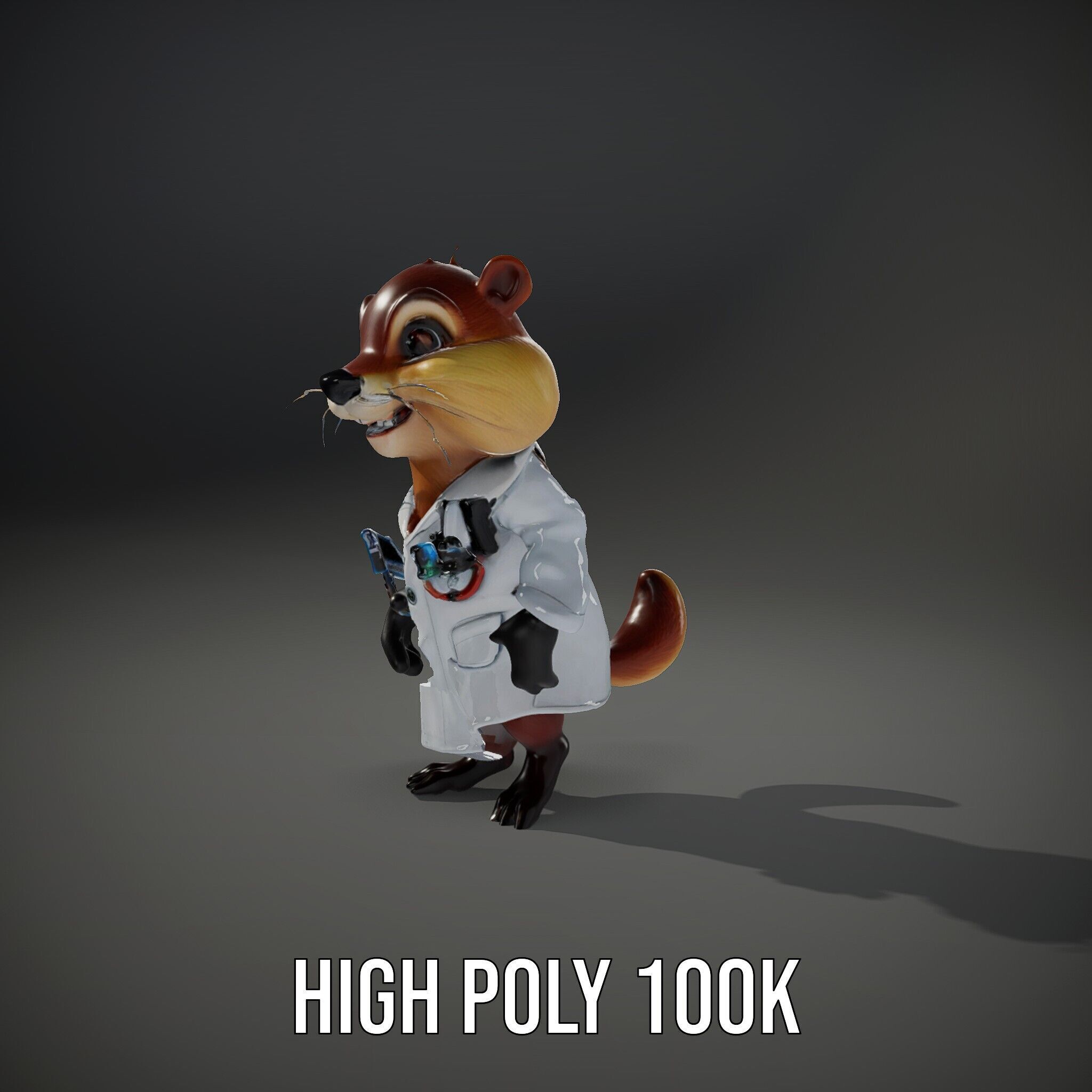 Cheerful Chipmunk Scientist Rigged and Animated D Model Low-poly 3D model_20