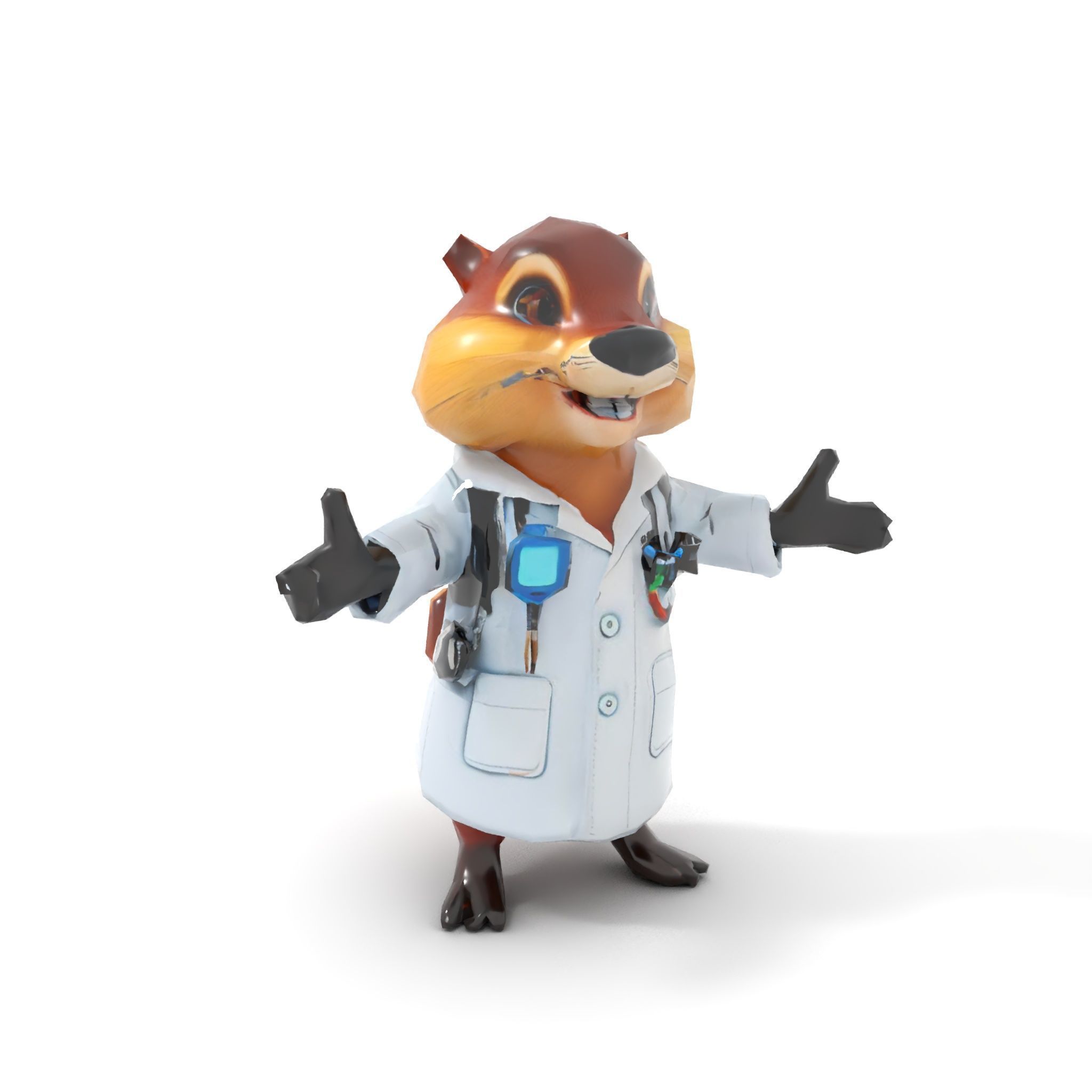 Cheerful Chipmunk Scientist Rigged and Animated D Model Low-poly 3D model_7