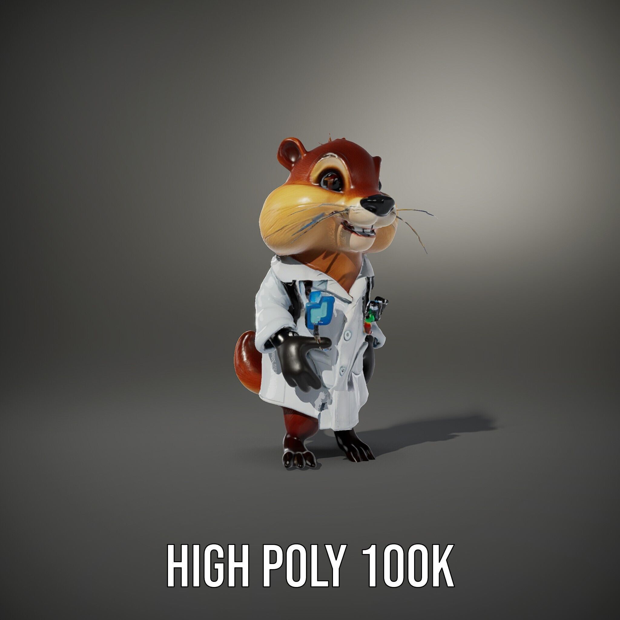 Cheerful Chipmunk Scientist Rigged and Animated D Model Low-poly 3D model_14