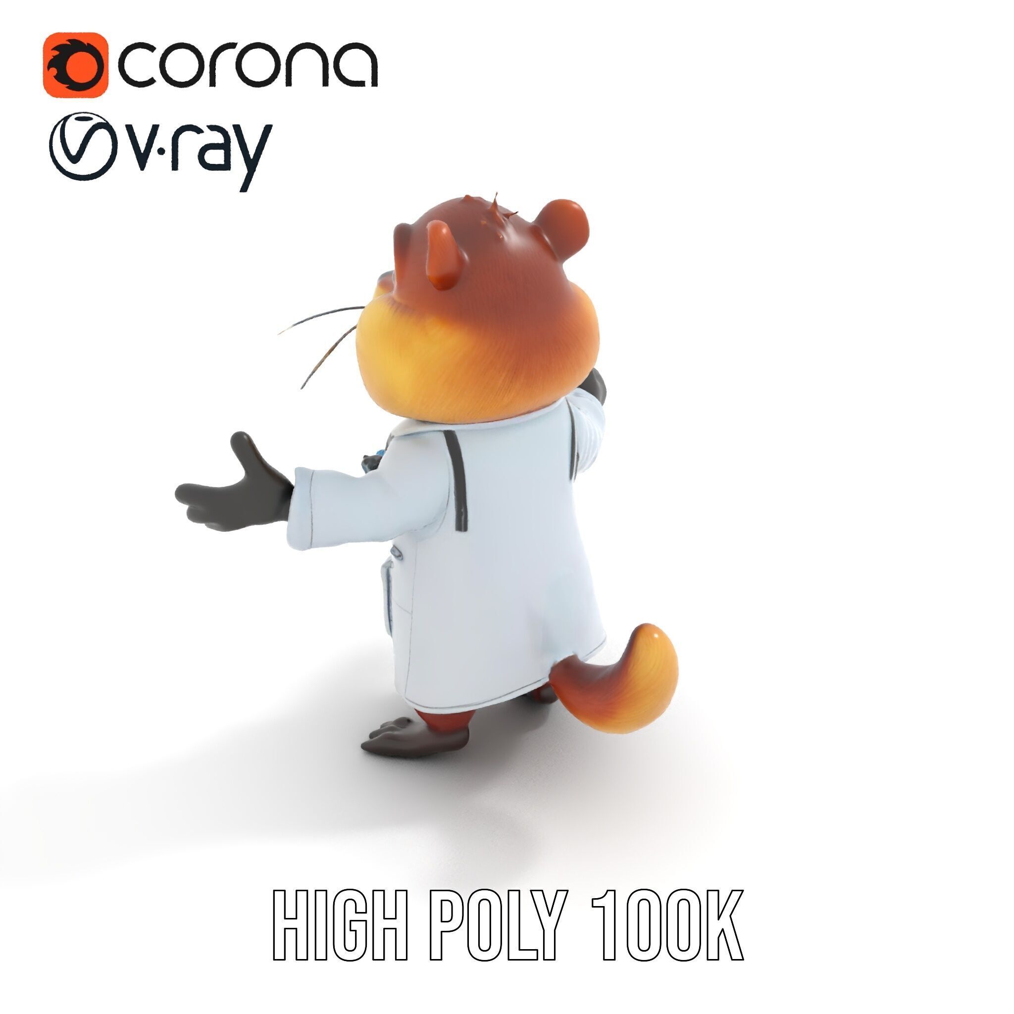 Cheerful Chipmunk Scientist Rigged and Animated D Model Low-poly 3D model_9