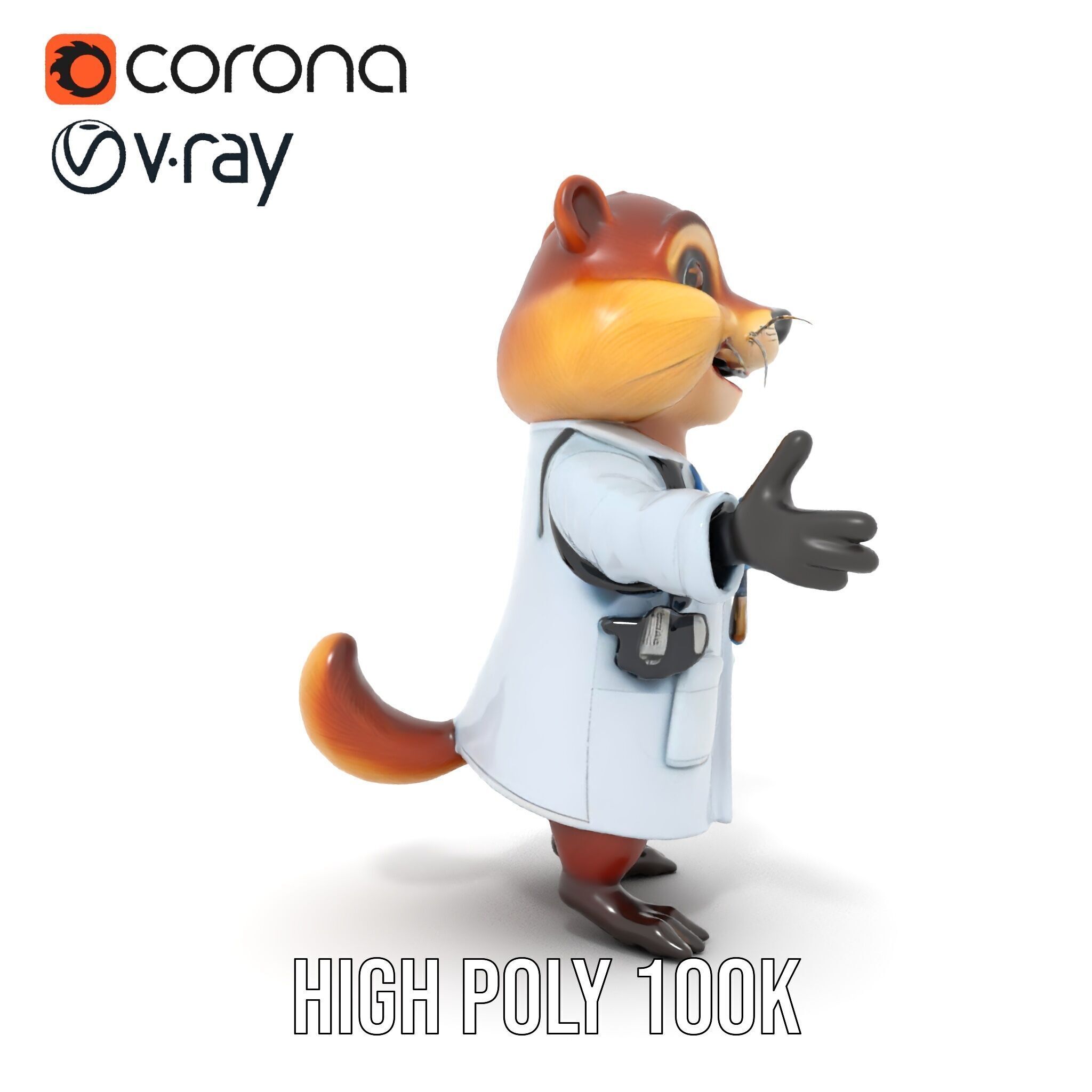 Cheerful Chipmunk Scientist Rigged and Animated D Model Low-poly 3D model_26