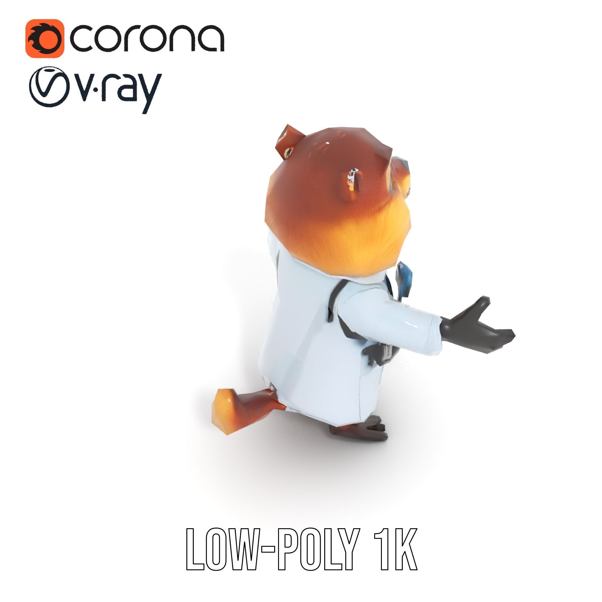 Cheerful Chipmunk Scientist Rigged and Animated D Model Low-poly 3D model_28