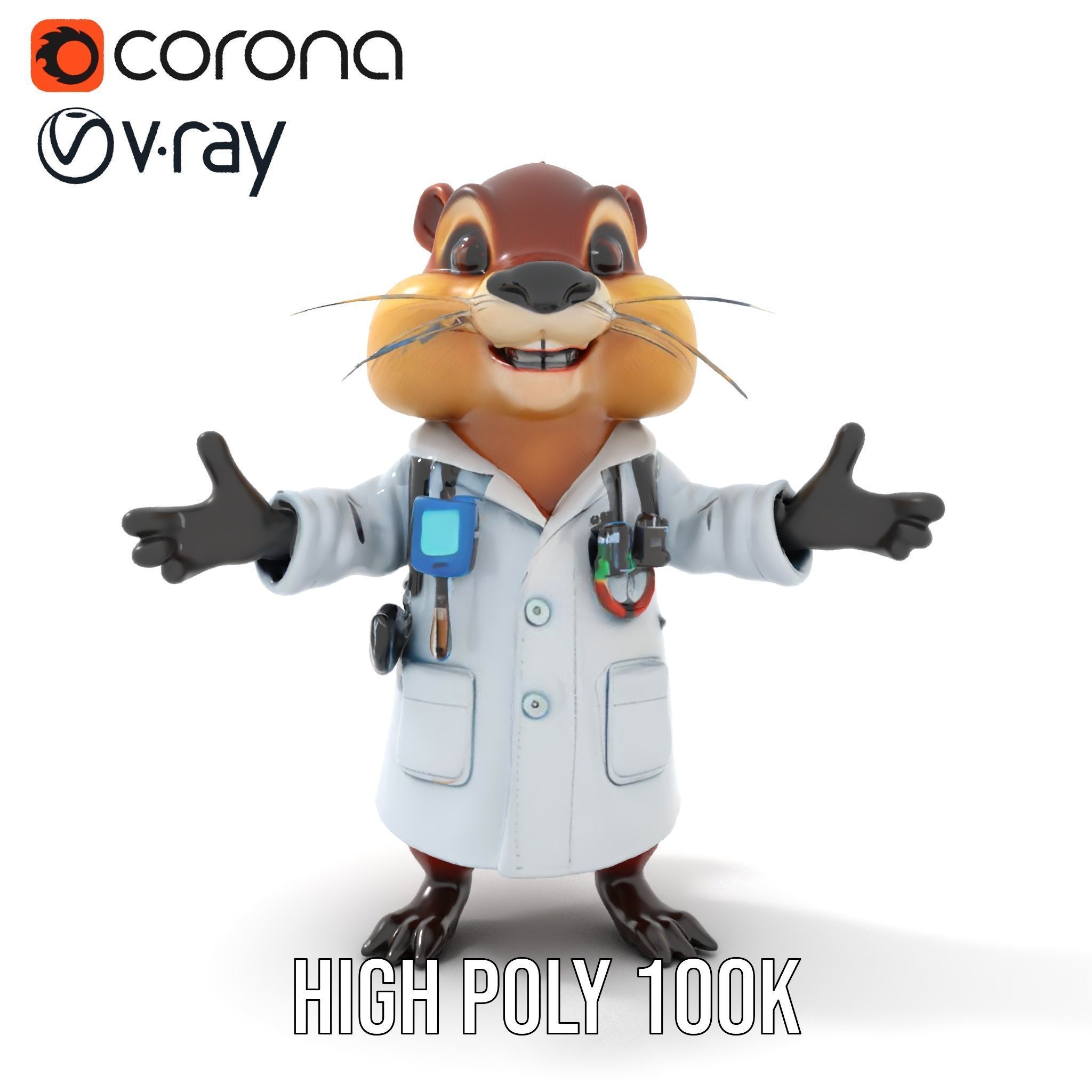 Cheerful Chipmunk Scientist Rigged and Animated D Model Low-poly 3D model_23