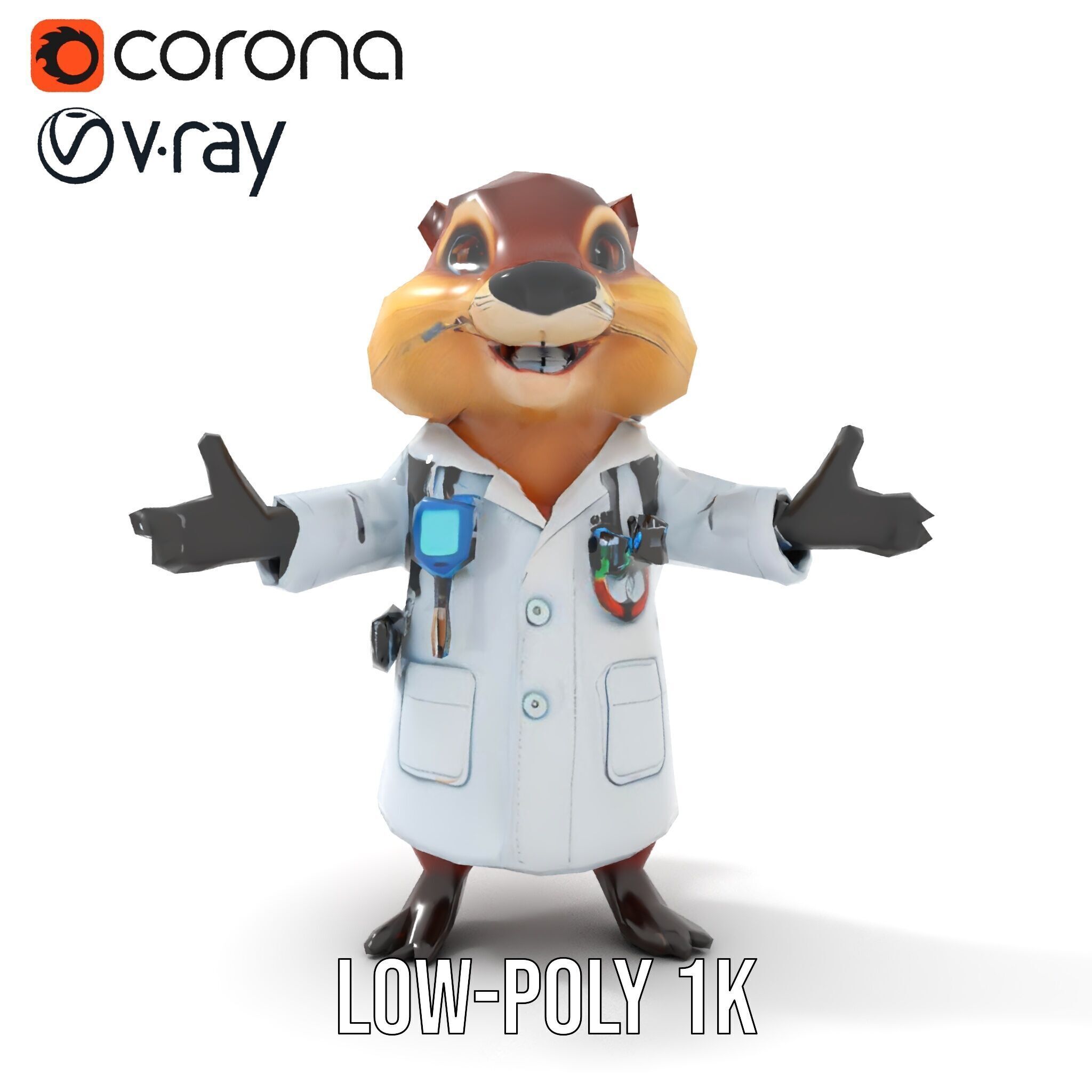 Cheerful Chipmunk Scientist Rigged and Animated D Model Low-poly 3D model_16