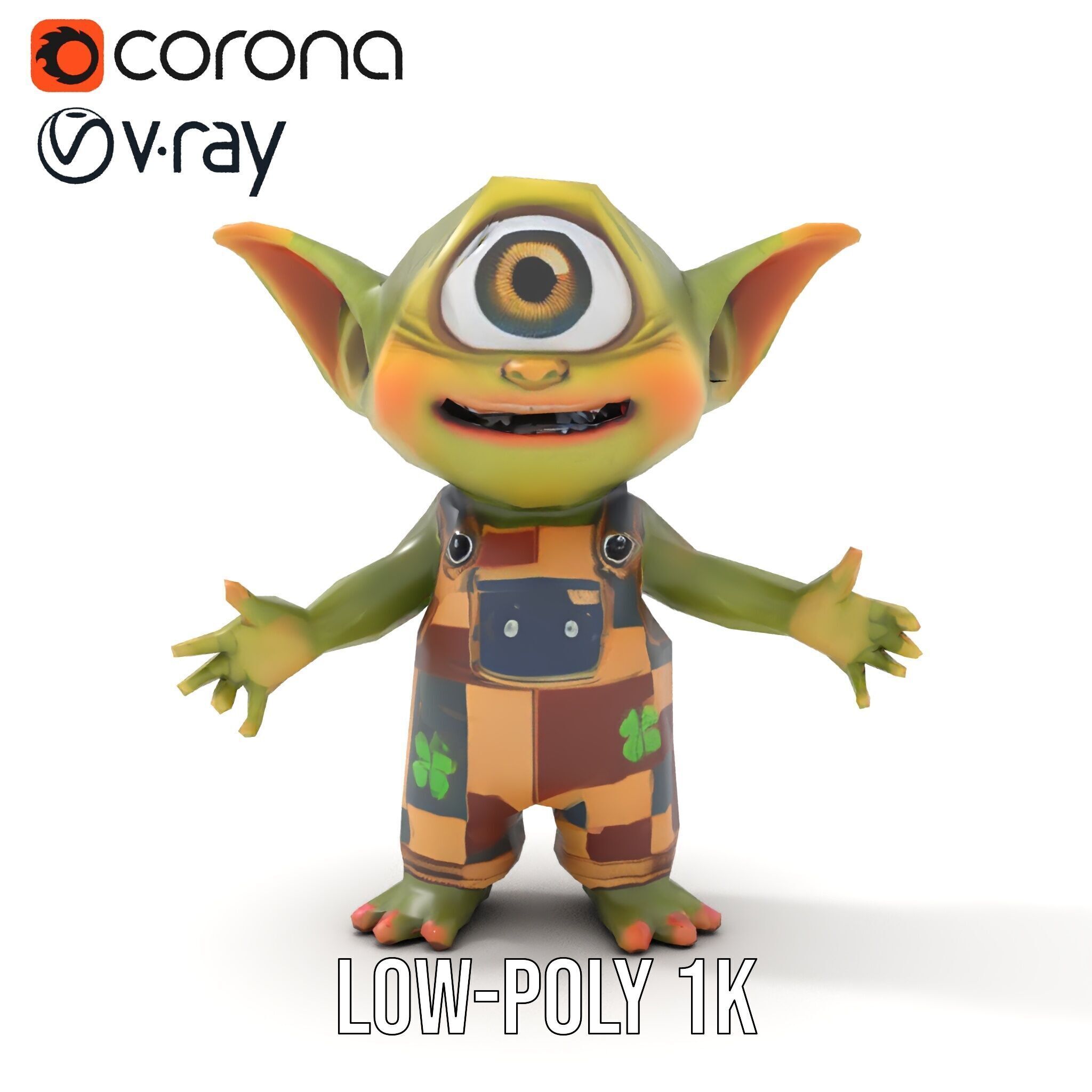 Cyclopean Goblin Child  Rigged and Animated D Character Model Low-poly 3D model_28
