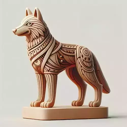 1103Color 3D Model of a Totem Style  Wolf on Pedestal