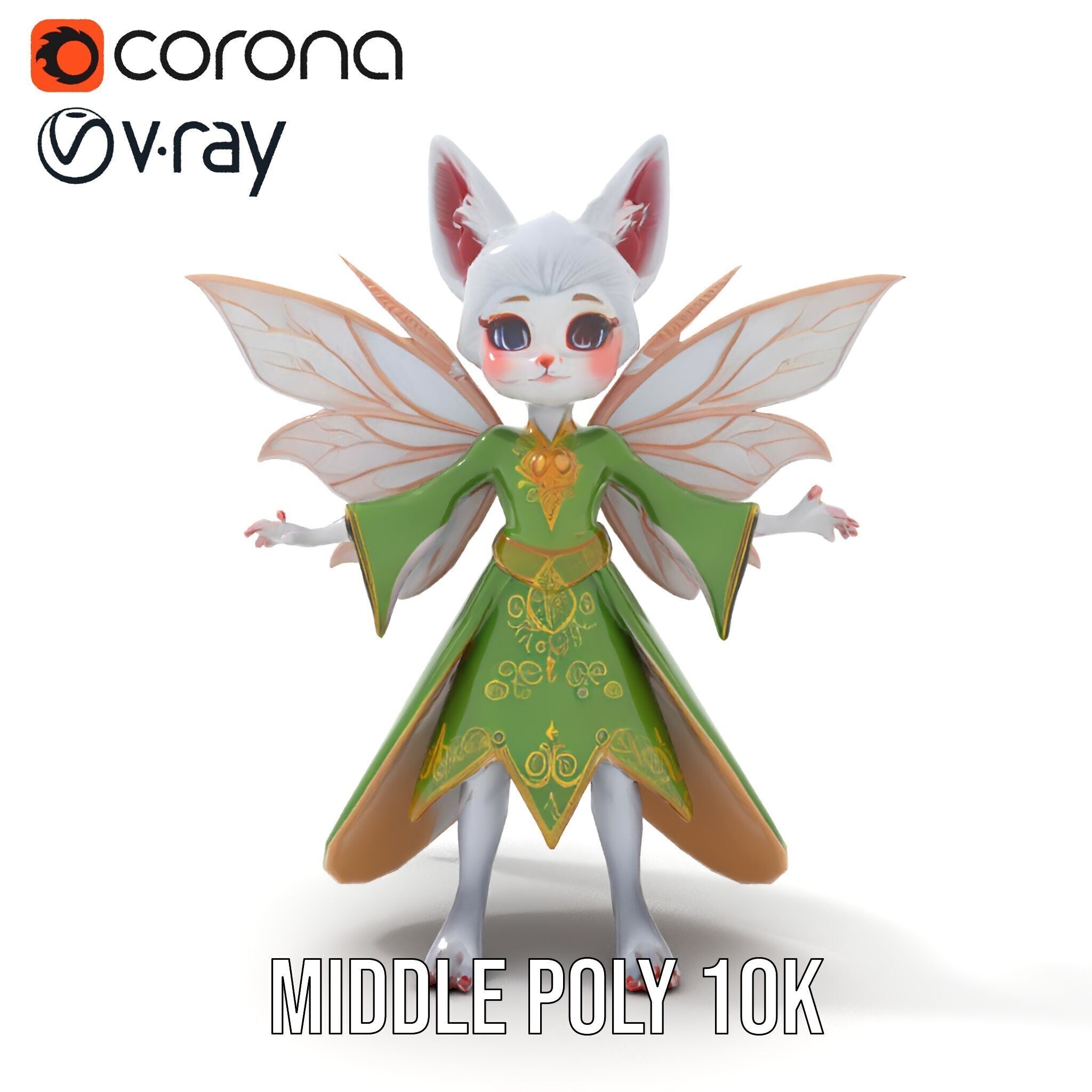 Mythical Feline Fairy Rigged and Animated D Character Model Low-poly 3D model_20