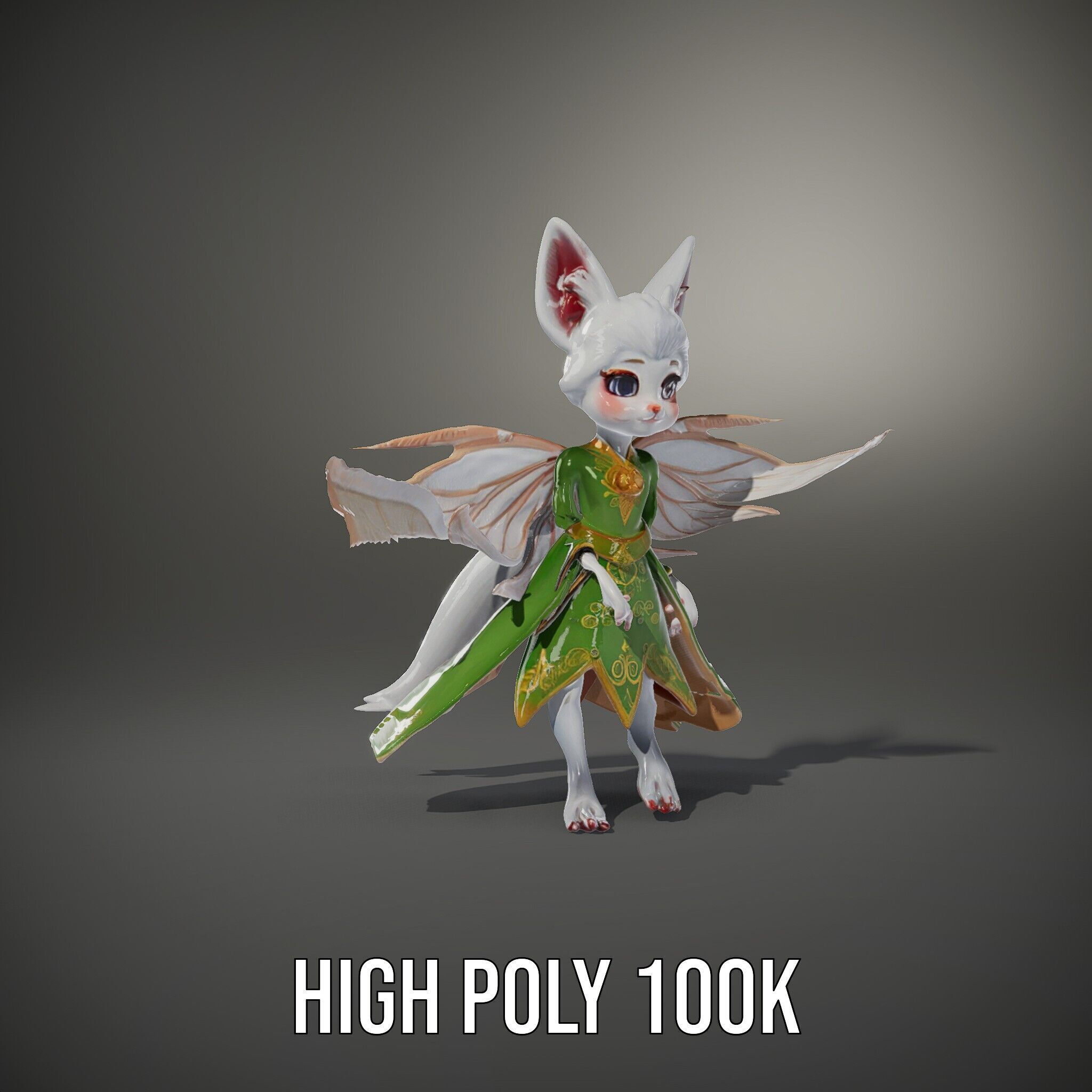 Mythical Feline Fairy Rigged and Animated D Character Model Low-poly 3D model_11