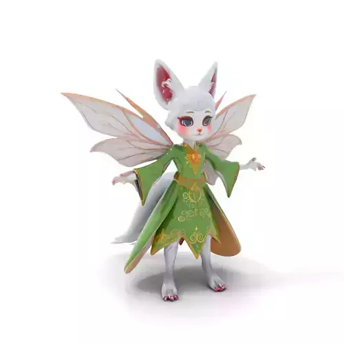 Mythical Feline Fairy Rigged and Animated D Character Model