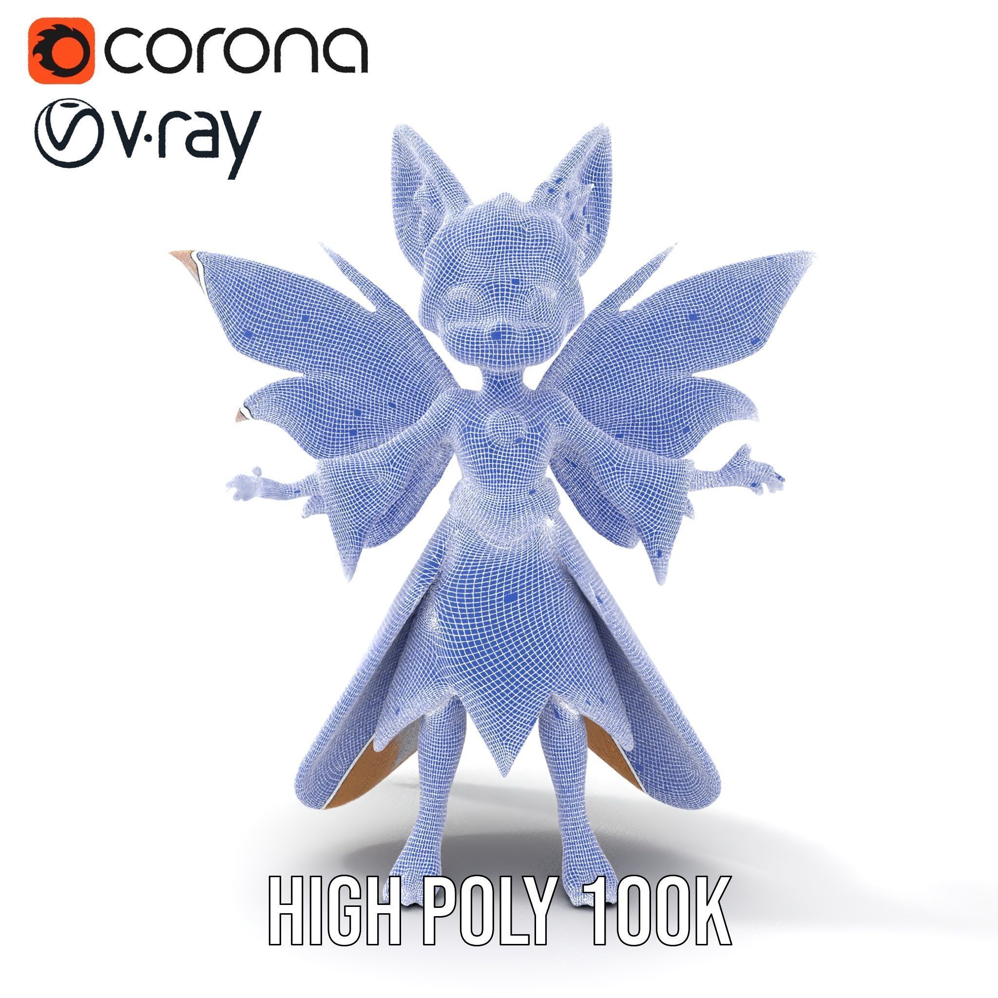 Mythical Feline Fairy Rigged and Animated D Character Model Low-poly 3D model_37